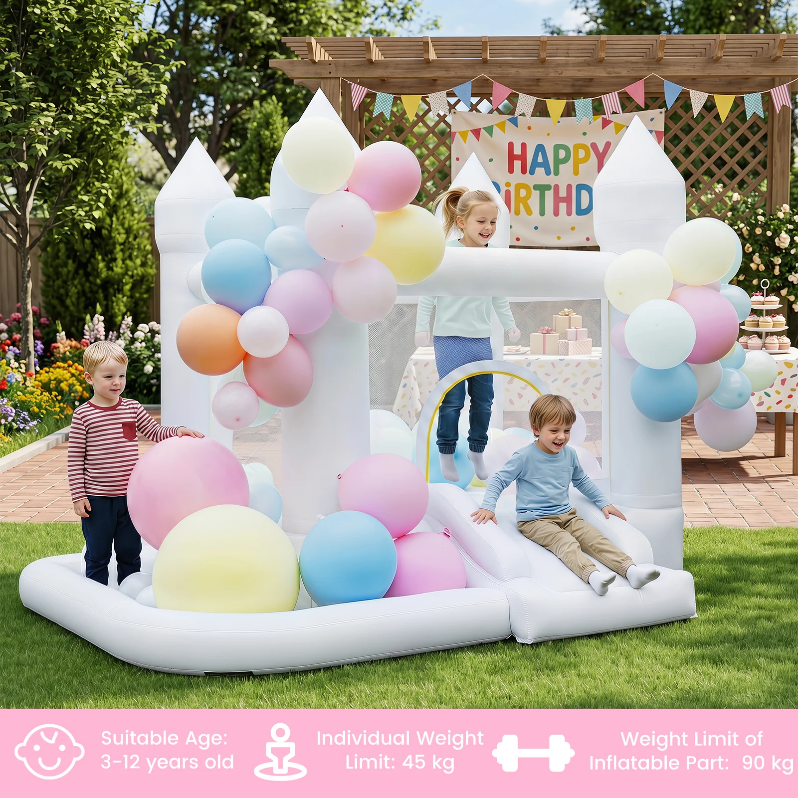 Inflatable Bounce House for Kids with Slide Basketball Hoop and Ball Pit - Image 9