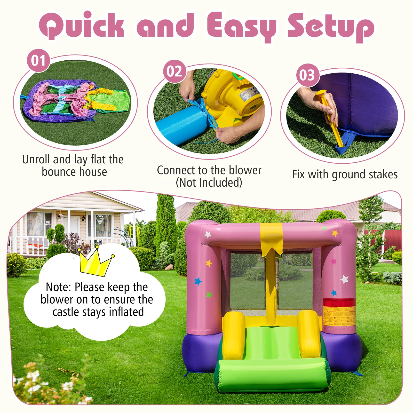 Inflatable Bounce House, Kids Bouncy Castle with Slide & Basketball Rim - Image 2