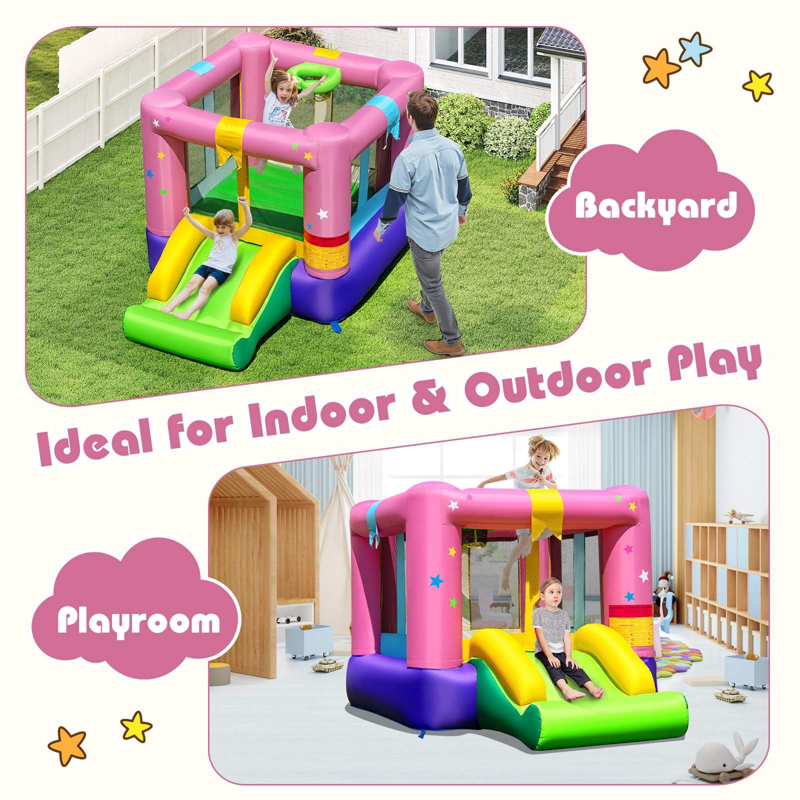 Inflatable Bounce House, Kids Bouncy Castle with Slide & Basketball Rim - Image 6
