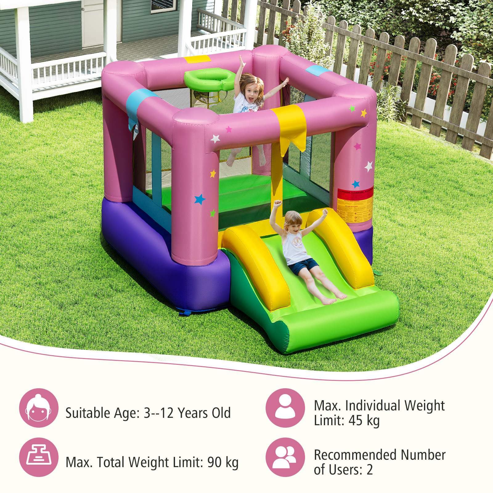Inflatable Bounce House, Kids Bouncy Castle with Slide & Basketball Rim - Image 7