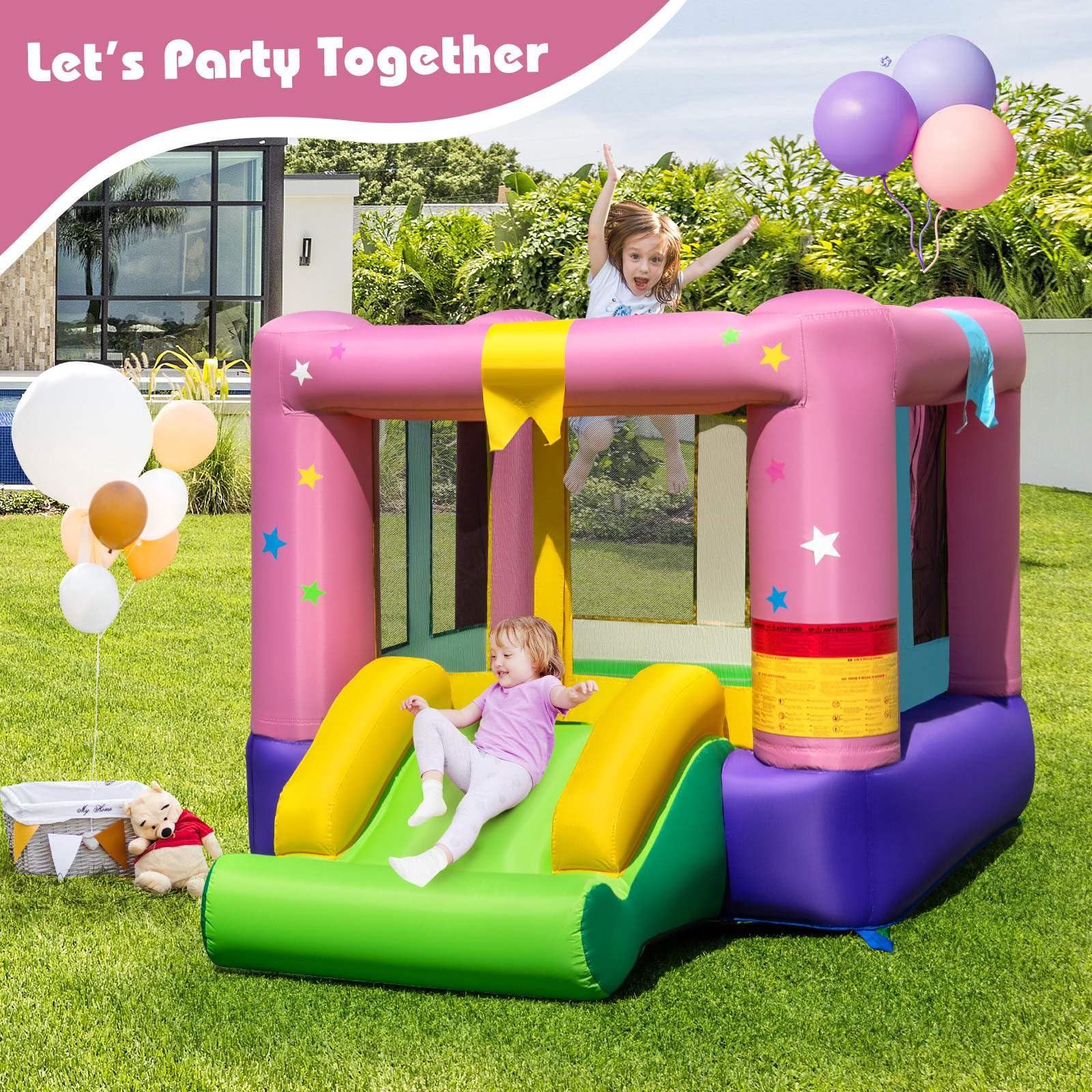 Inflatable Bounce House, Kids Bouncy Castle with Slide & Basketball Rim - Image 8