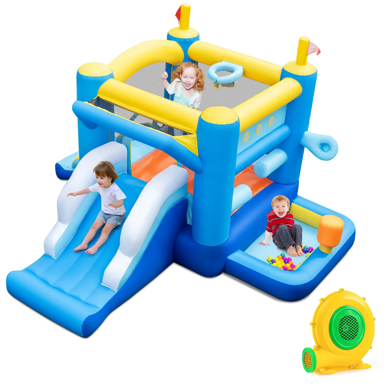 Inflatable Bounce House Kids Bouncy Castle with Slides Jumping Area Basketball Hoop - Image 10