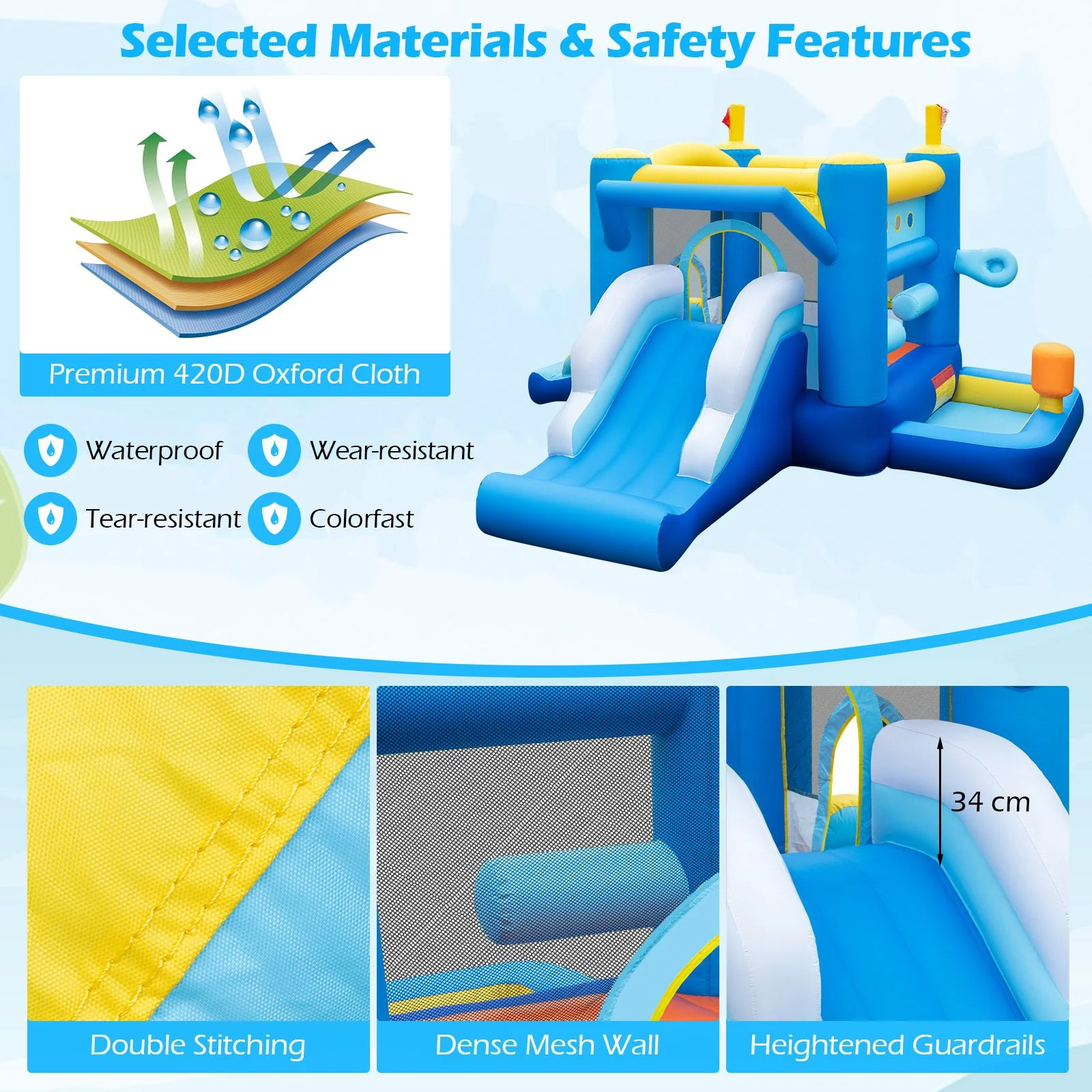 Inflatable Bounce House Kids Bouncy Castle with Slides Jumping Area Basketball Hoop - Image 4