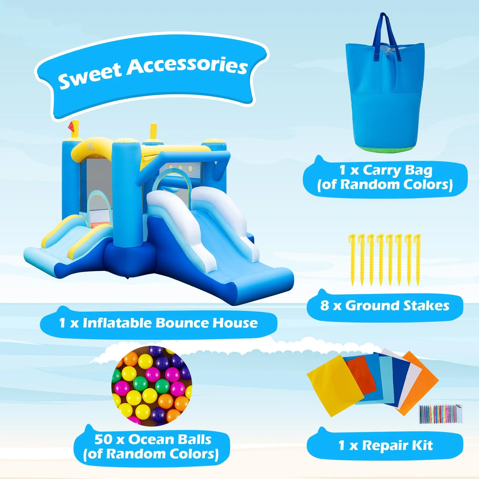 Inflatable Bounce House Kids Bouncy Castle with Slides Jumping Area Basketball Hoop - Image 8