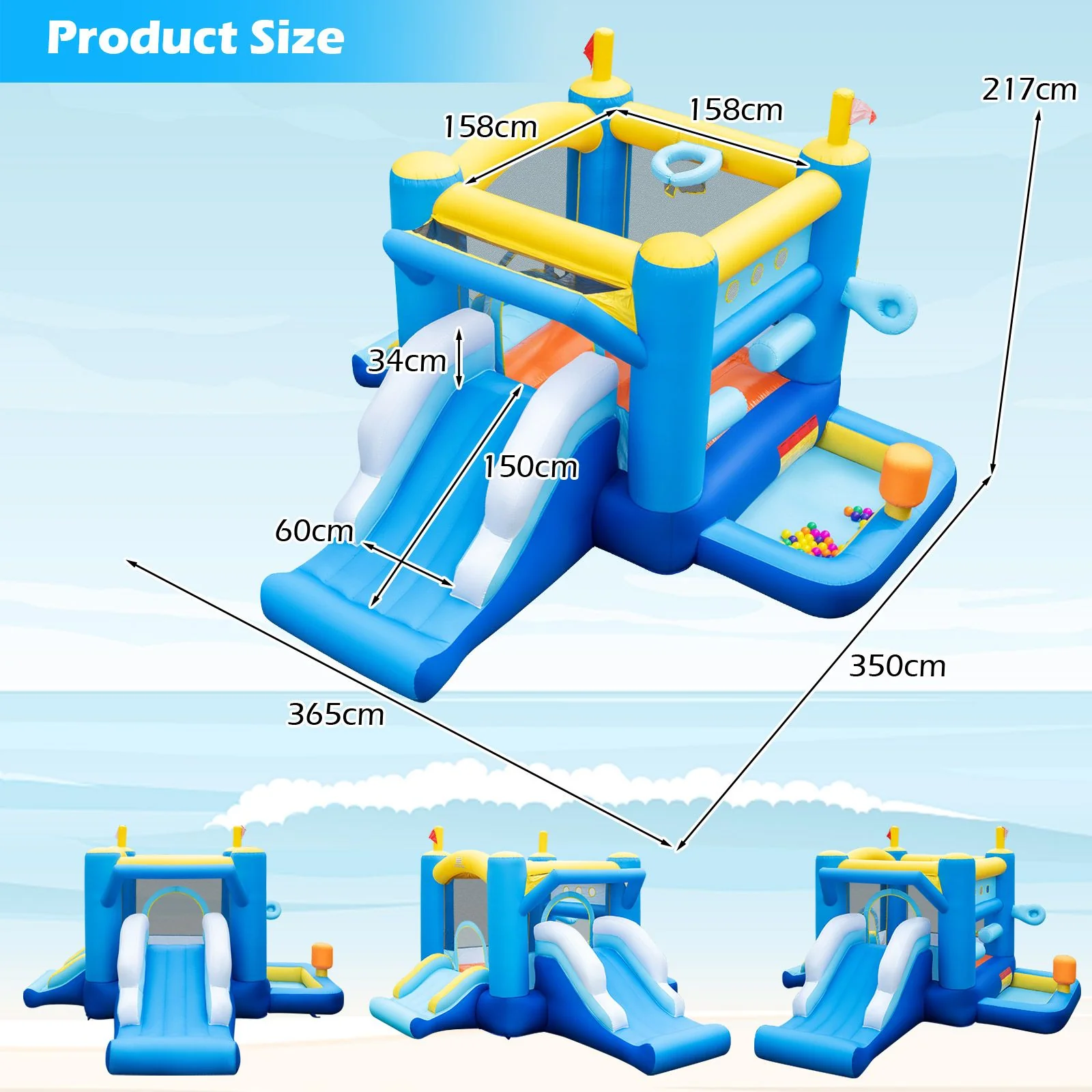 Inflatable Bounce House Kids Bouncy Castle with Slides Jumping Area Basketball Hoop - Image 9