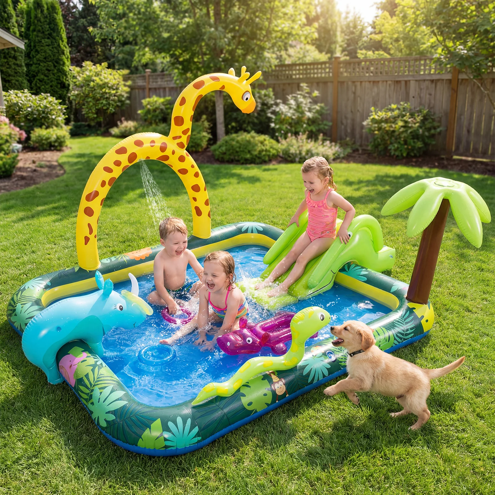 Inflatable Play Center, Jungle Animal Spray Pool - Image 2