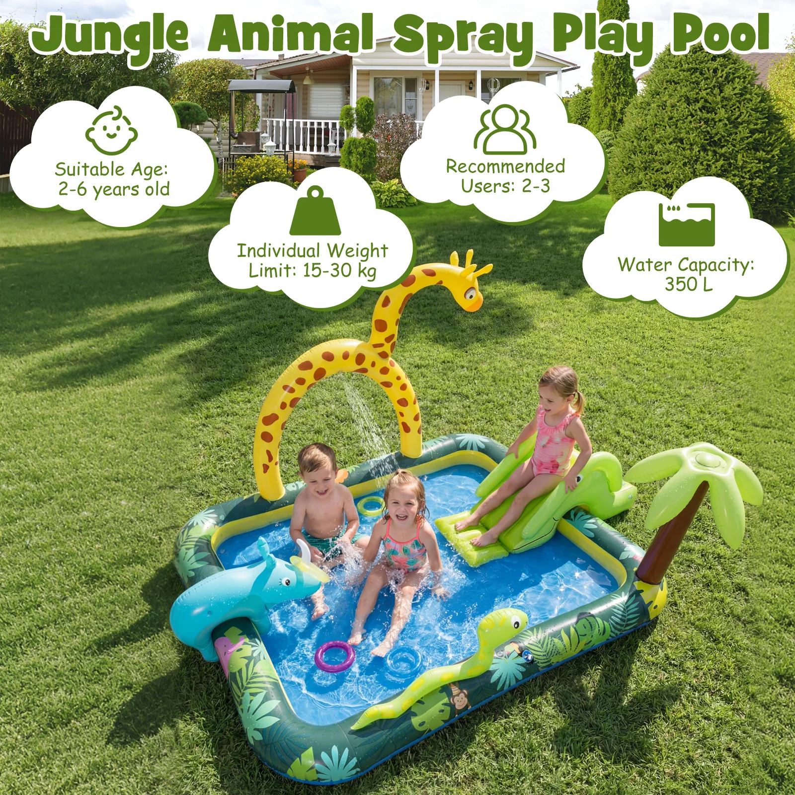 Inflatable Play Center, Jungle Animal Spray Pool - Image 6