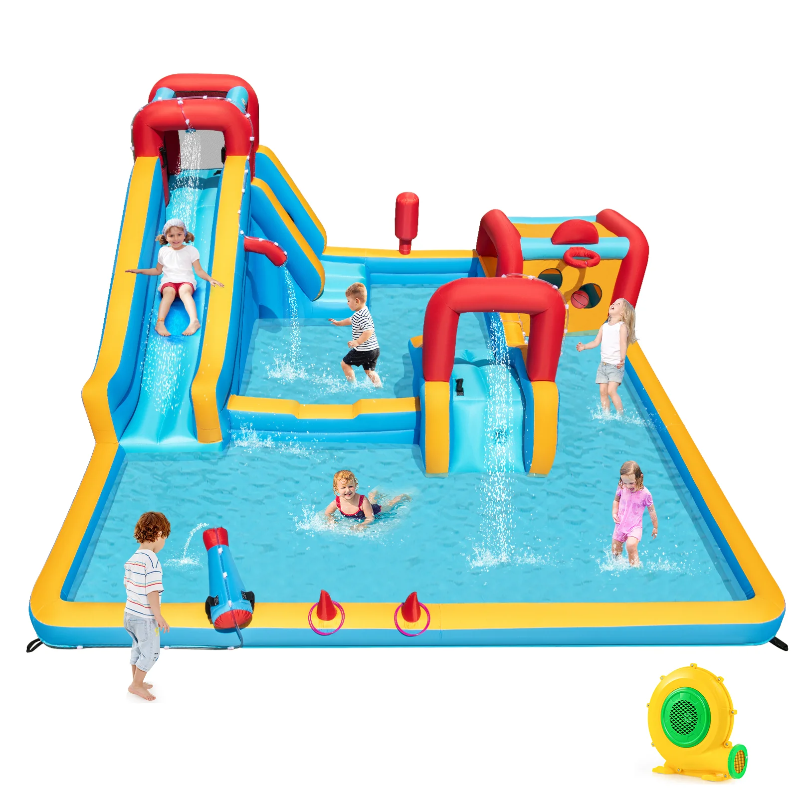 Inflatable Water Park, Water Slide with Climbing Wall Jumping House for Birthday Party - Image 10