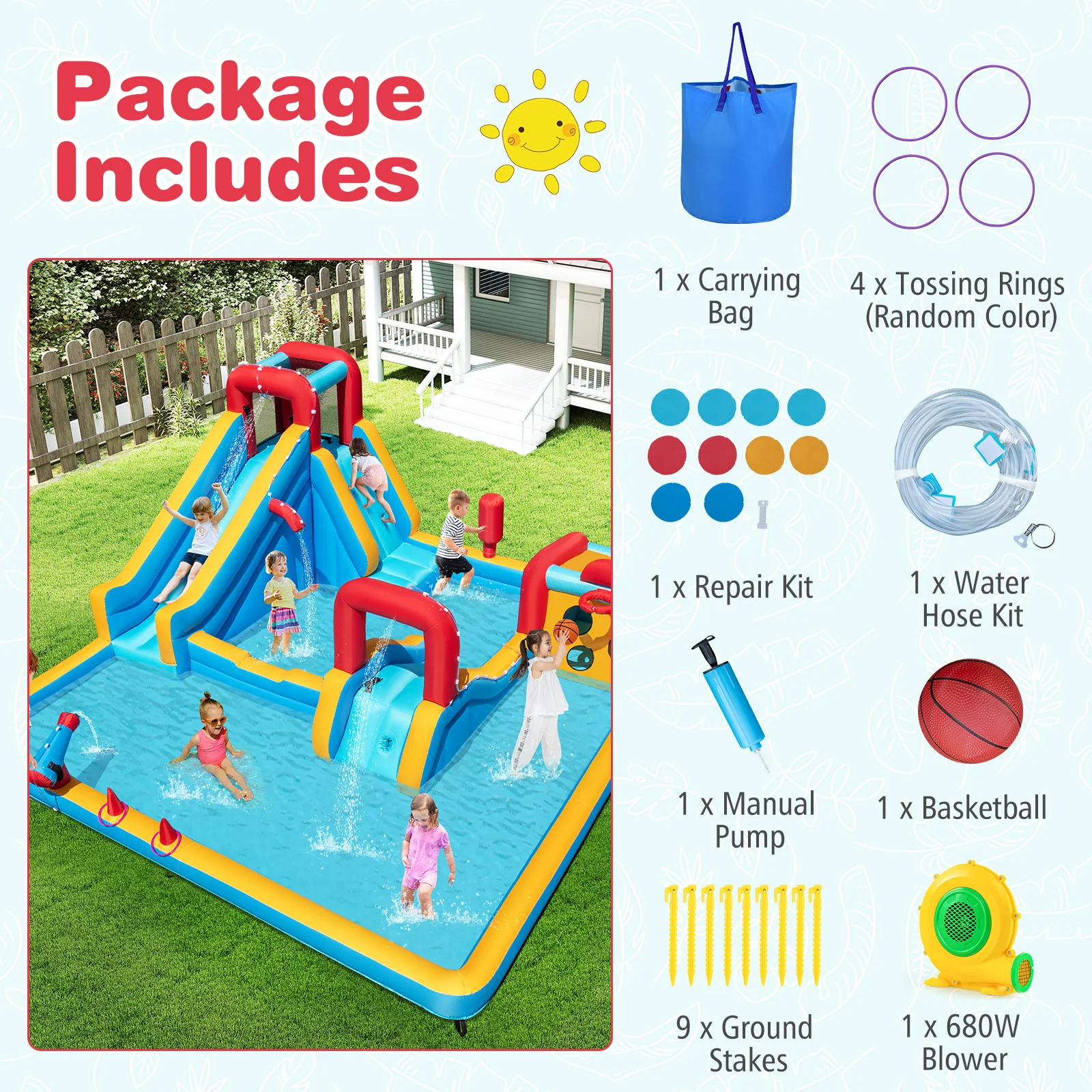 Inflatable Water Park, Water Slide with Climbing Wall Jumping House for Birthday Party - Image 11