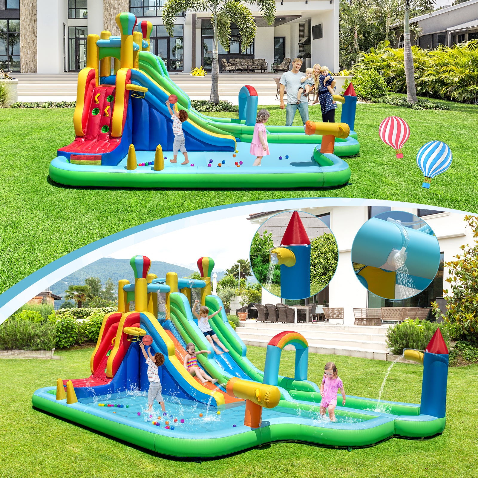 Inflatable Water Park, Wet Dry Combo Bouncy Castle for Birthday Party - Image 4