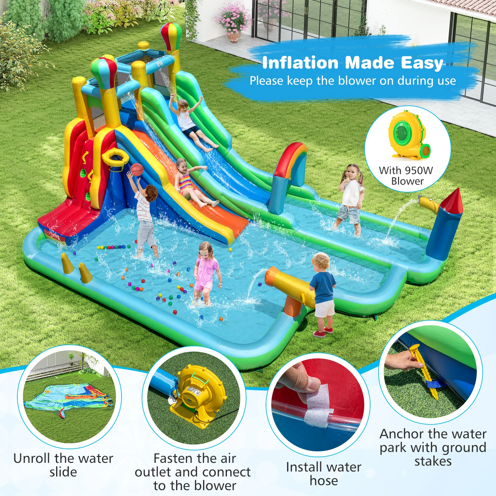 Inflatable Water Park, Wet Dry Combo Bouncy Castle for Birthday Party - Image 8
