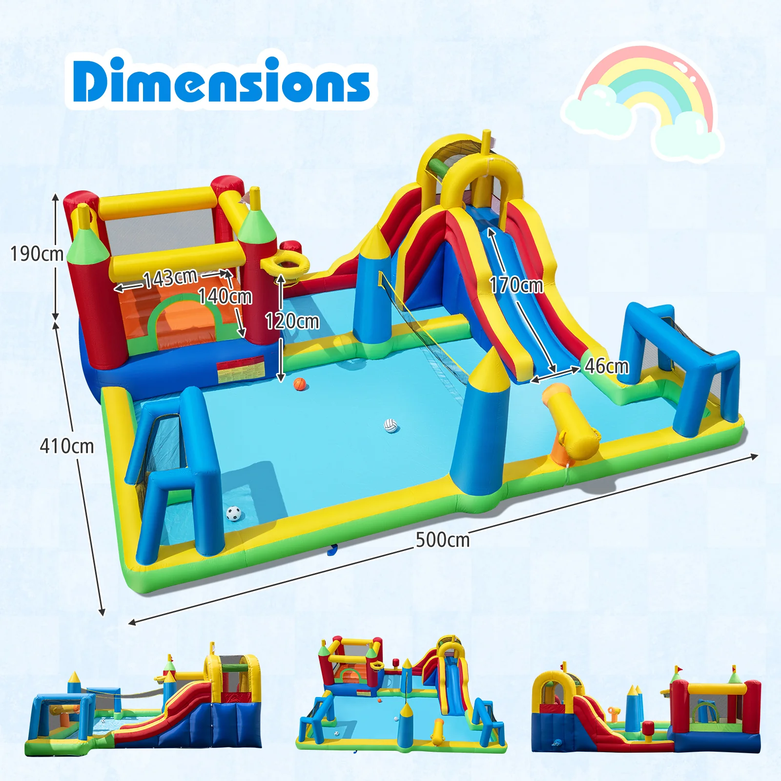 Inflatable Water Slide Bounce House, 9-in-1 Jumping Castle with Climbing Wall - Image 9