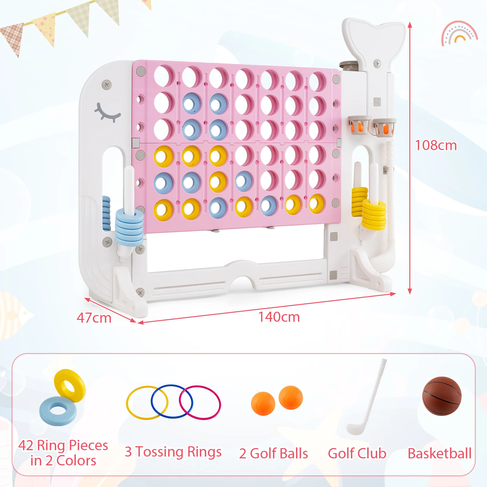 Jumbo 4-to-Score Giant Game Set with 2 Cups Holders for Indoor & Outdoor Holiday Parties - Image 3