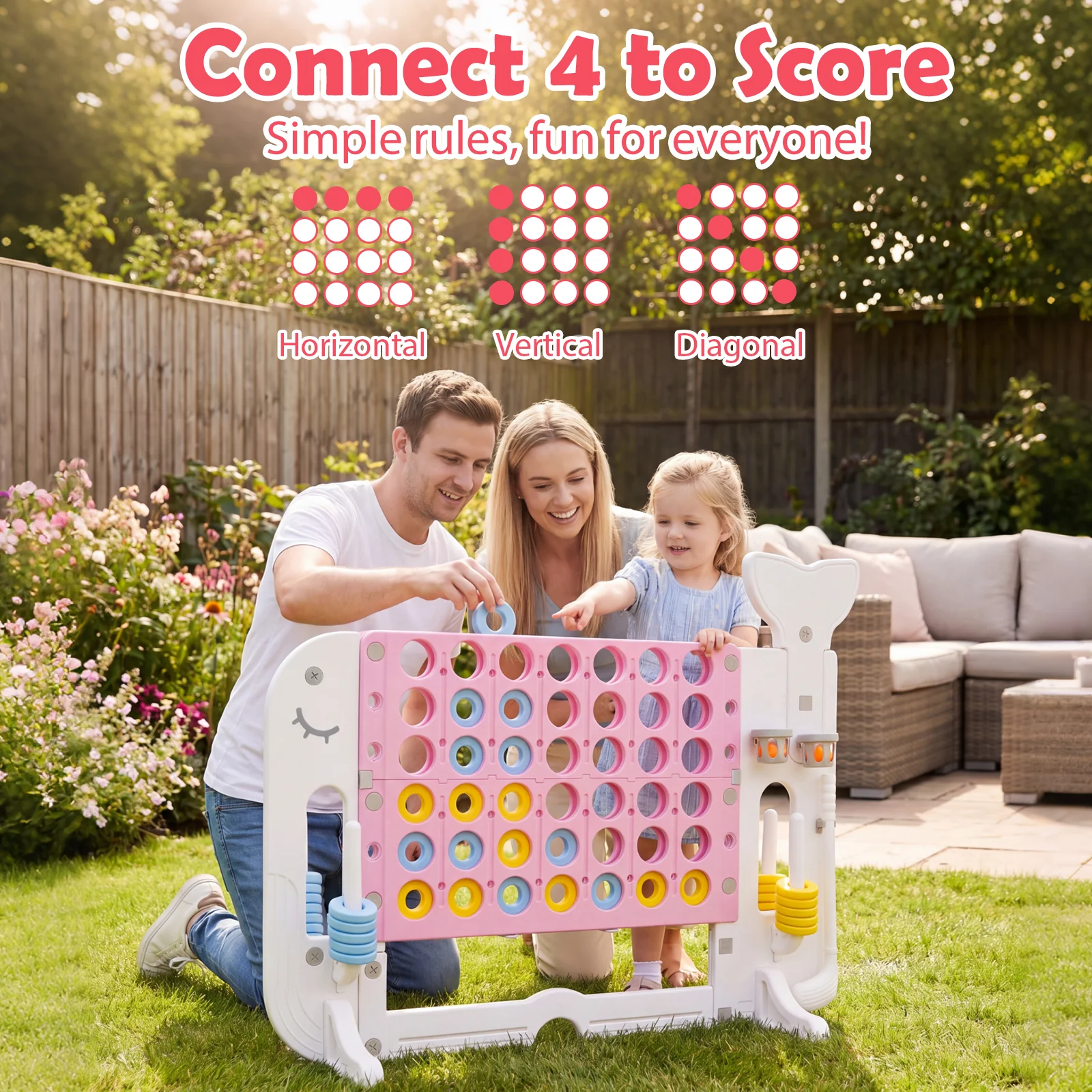 Jumbo 4-to-Score Giant Game Set with 2 Cups Holders for Indoor & Outdoor Holiday Parties - Image 7