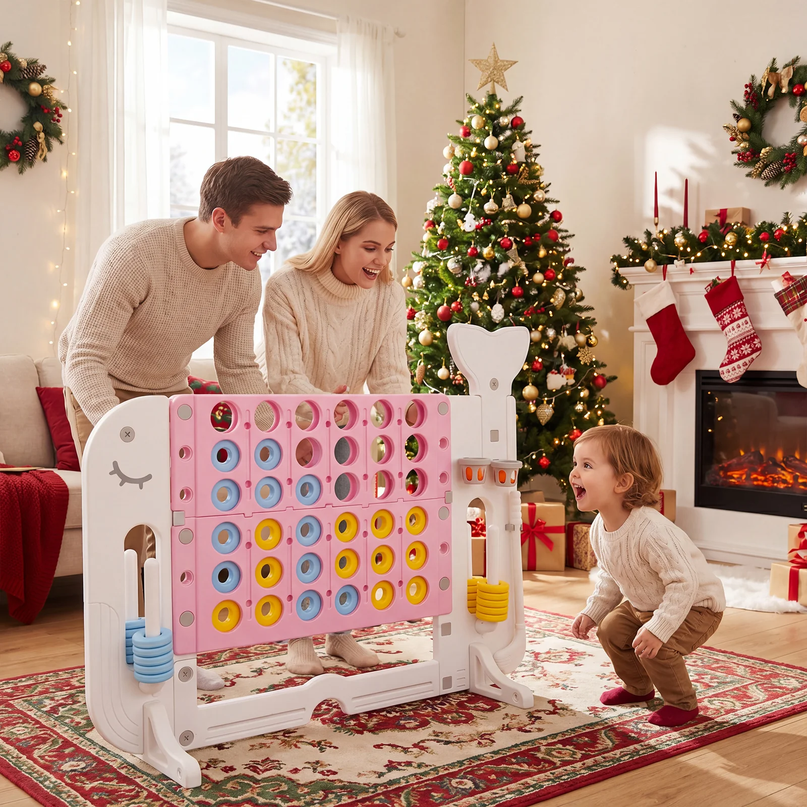 Jumbo 4-to-Score Giant Game Set with 2 Cups Holders for Indoor & Outdoor Holiday Parties - Image 9