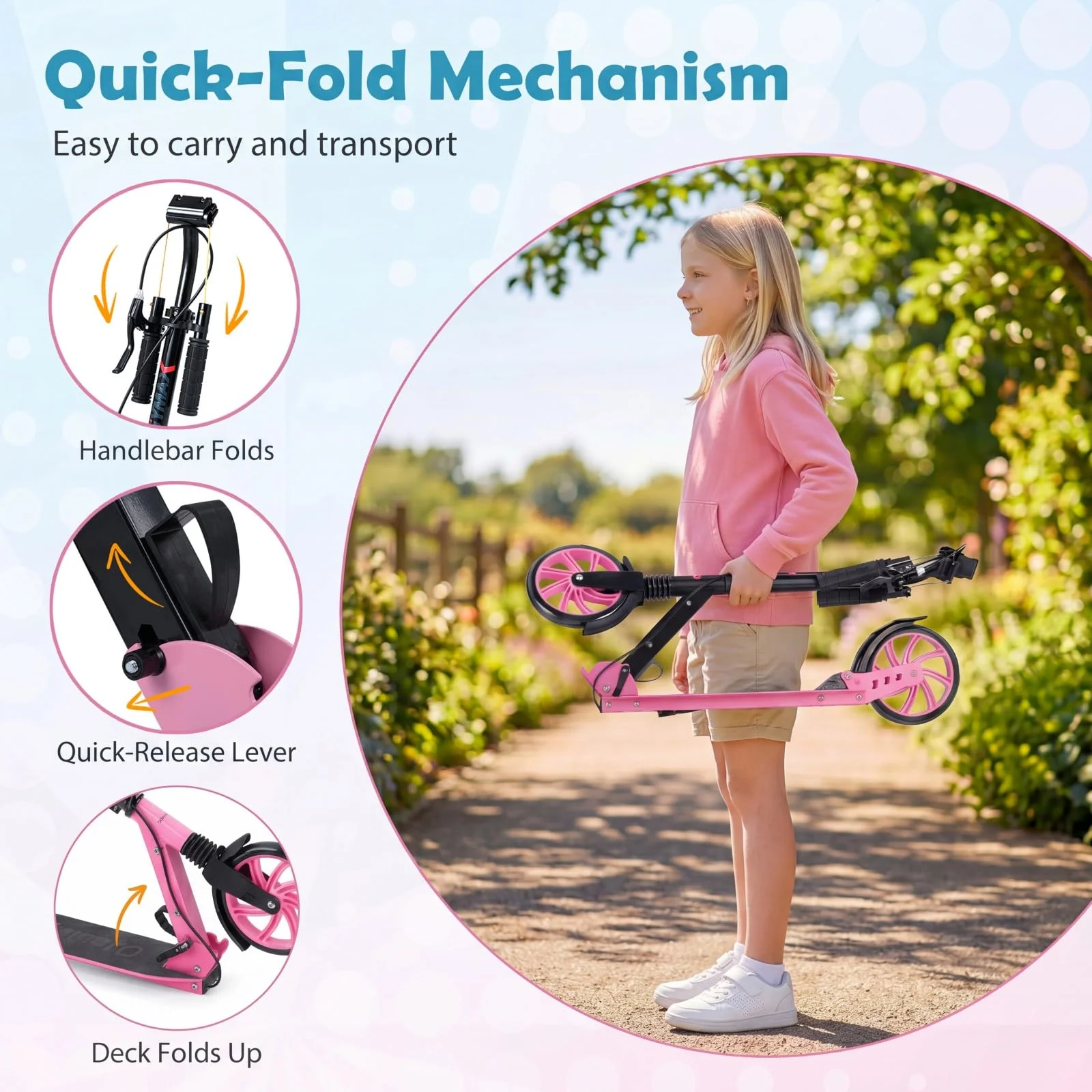 Kick Scooter with 4-Level Adjustable Handlebar, Hand Brake, Anti-Shock Suspension - Image 2
