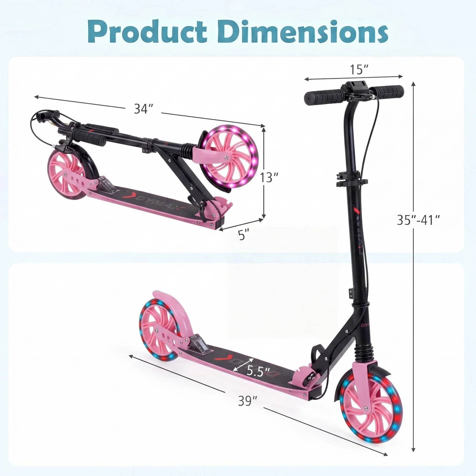 Kick Scooter with 4-Level Adjustable Handlebar, Hand Brake, Anti-Shock Suspension - Image 4