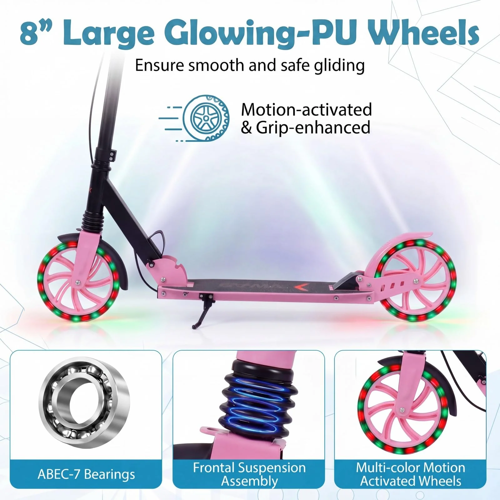 Kick Scooter with 4-Level Adjustable Handlebar, Hand Brake, Anti-Shock Suspension - Image 5