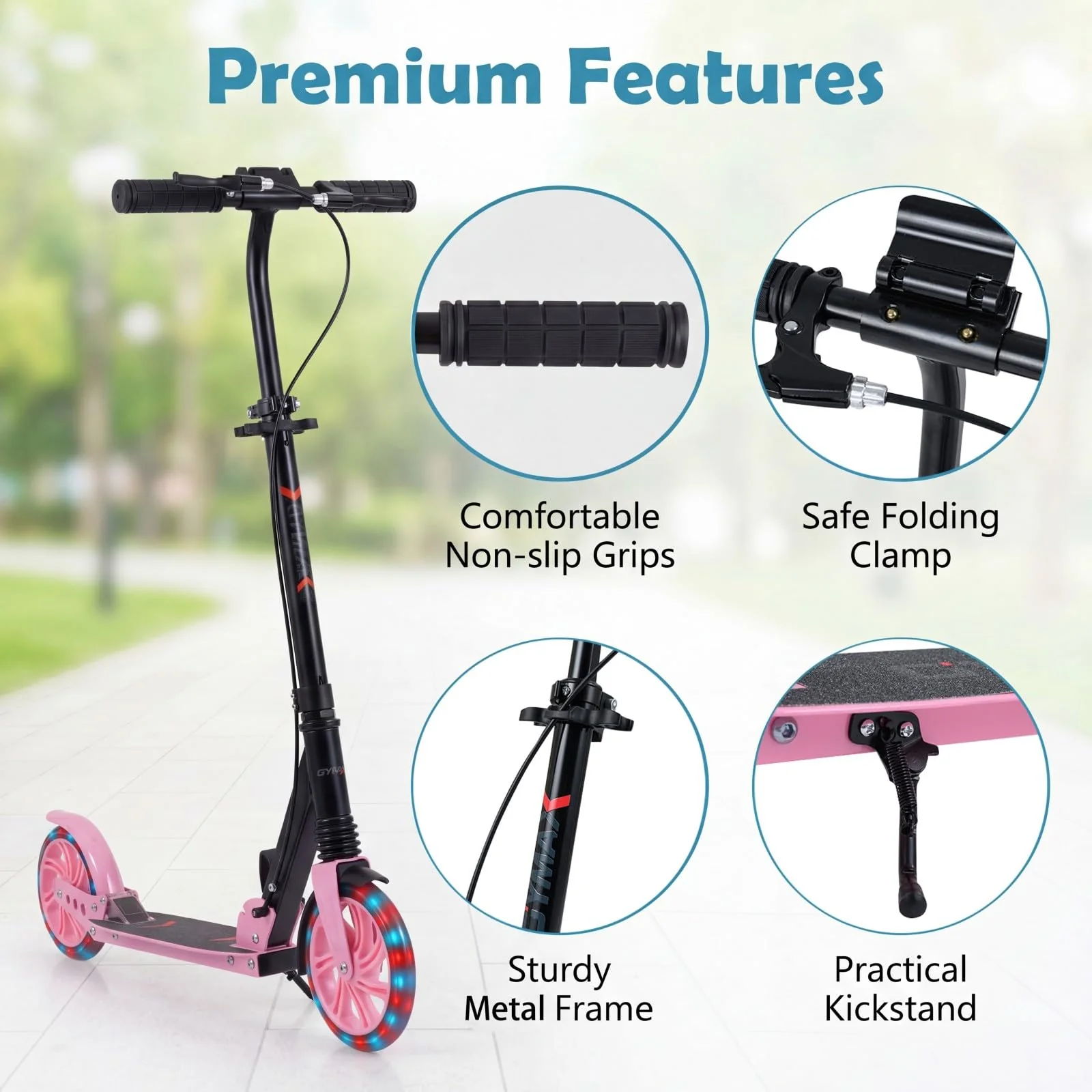 Kick Scooter with 4-Level Adjustable Handlebar, Hand Brake, Anti-Shock Suspension - Image 7