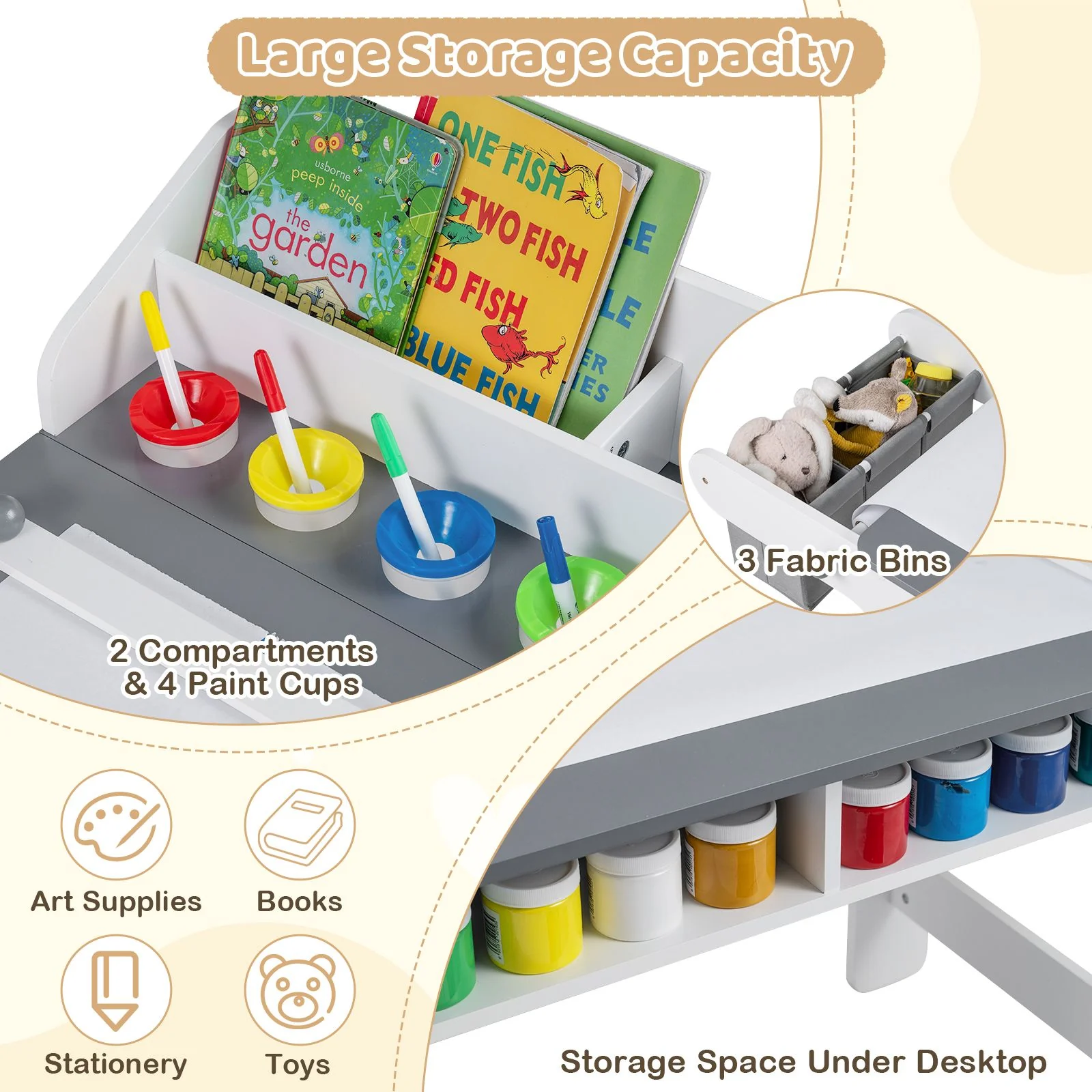 Kids Art Table and Chair Set with Paper Roll and 4 Paint Cups - Image 9