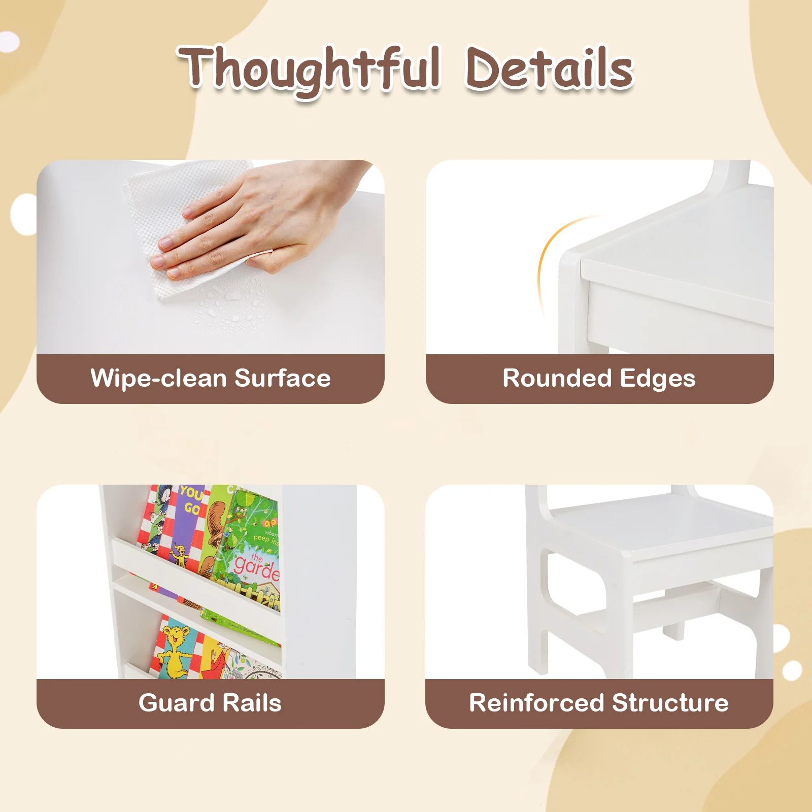 Kids Art Table & Chair Set, Toddler Painting Desk w/Detachable Paper Roll Holder & Cubby Cabinet - Image 9