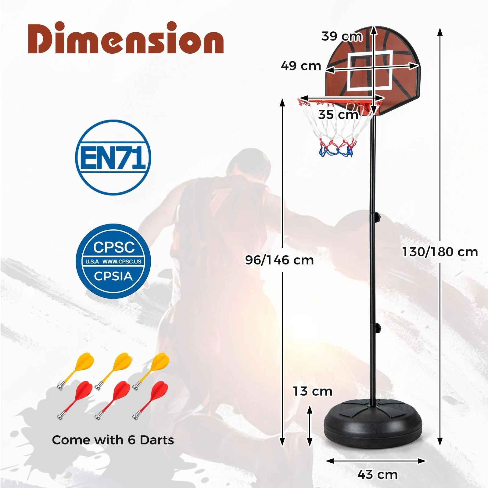 Kids Basketball Hoop with Dart Board and Double-sided Backboard - Image 7