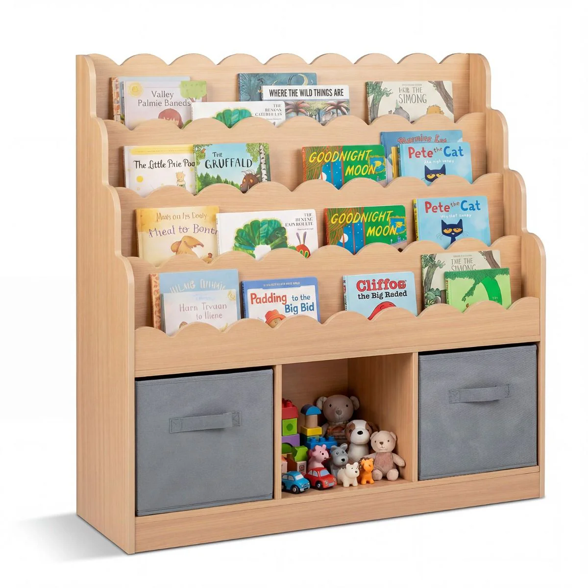 Kids Bookshelf and Toy Storage 4-Tier Toddler Bookcase with 2 Foldable Fabric Drawers - Image 10