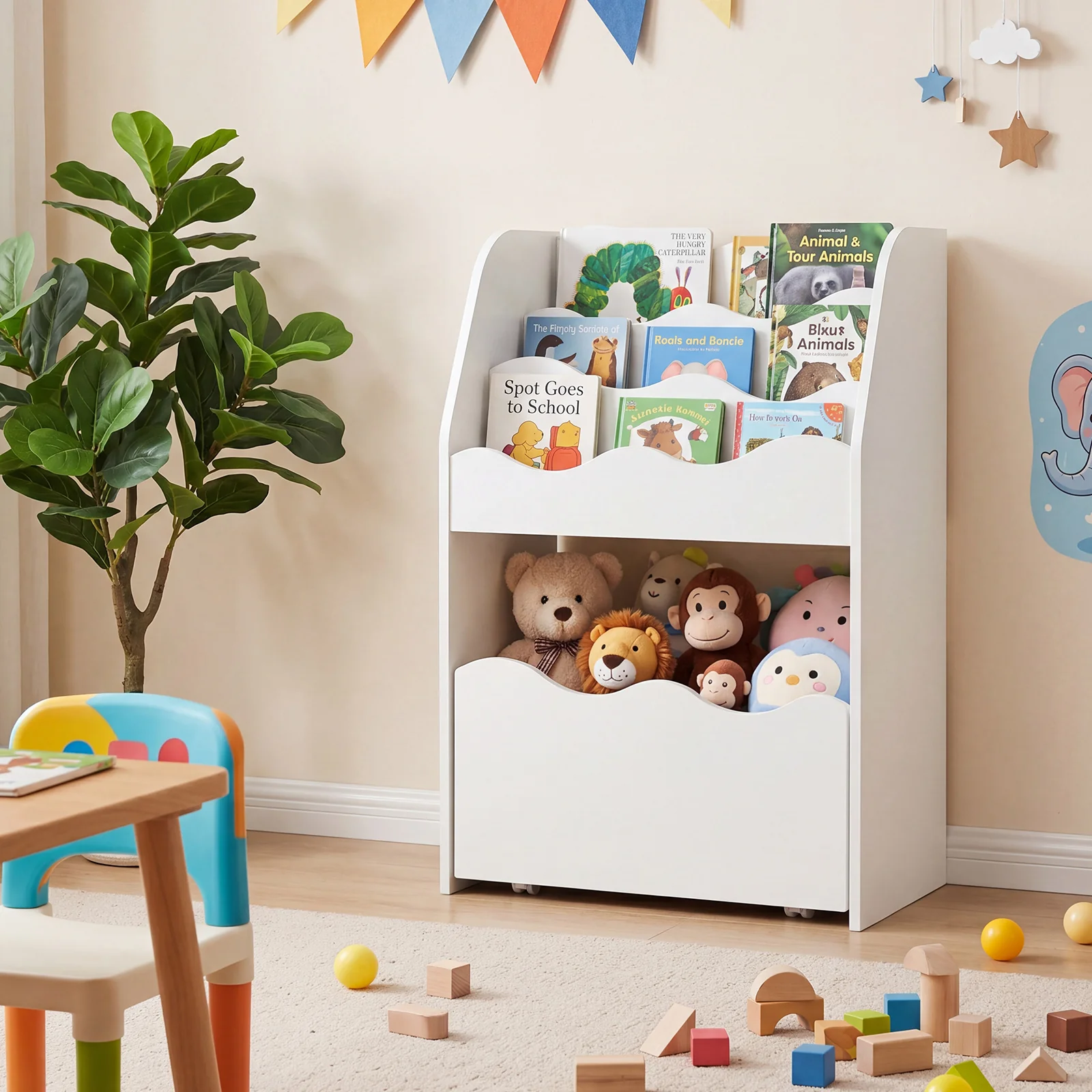 Kids Bookshelf and Toy Storage Organizer, 3-Tier Wooden Kids Book Shelf - Image 3