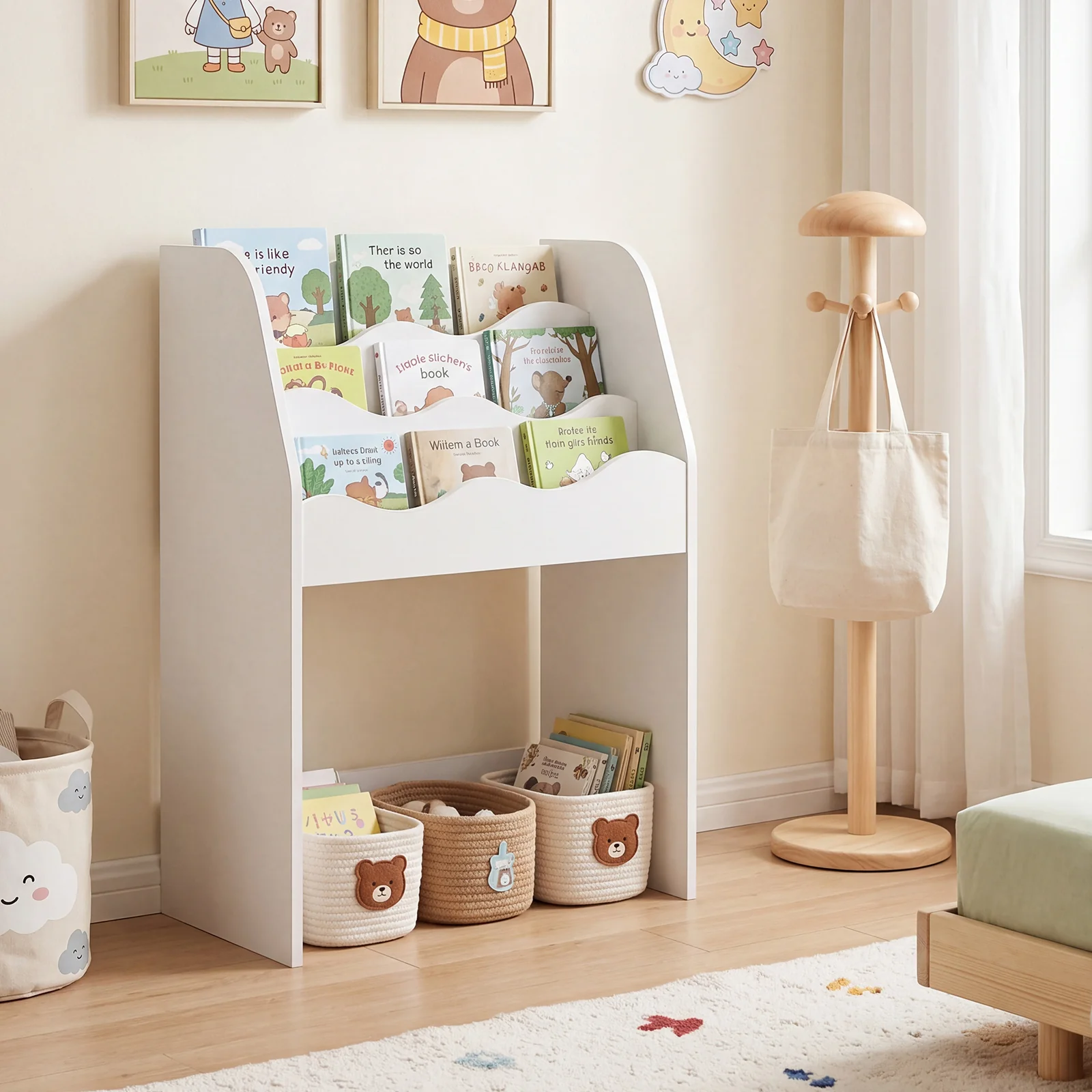 Kids Bookshelf and Toy Storage Organizer, 3-Tier Wooden Kids Book Shelf - Image 5
