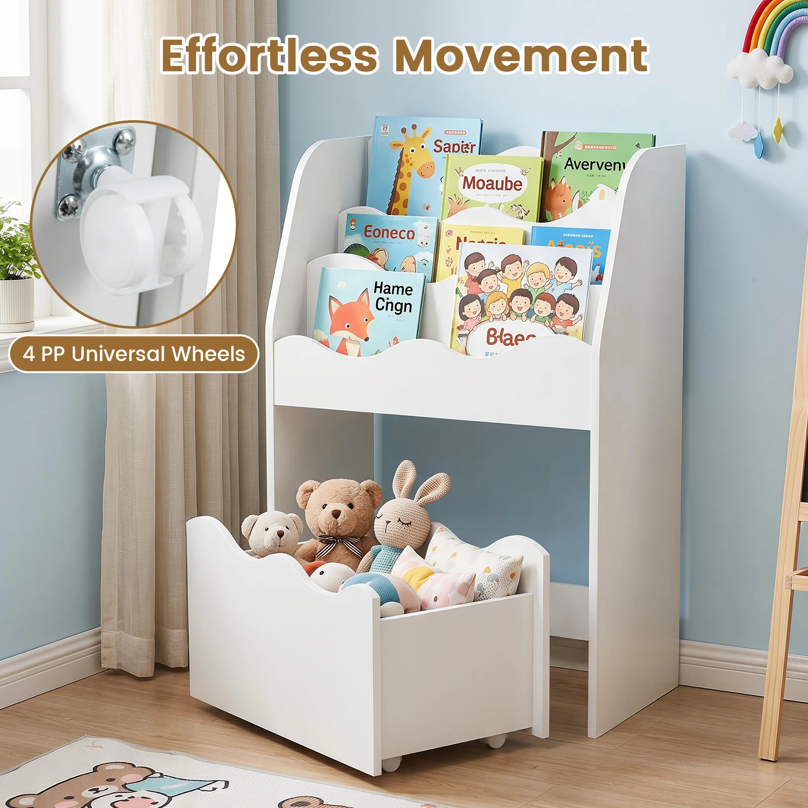 Kids Bookshelf and Toy Storage Organizer, 3-Tier Wooden Kids Book Shelf - Image 6