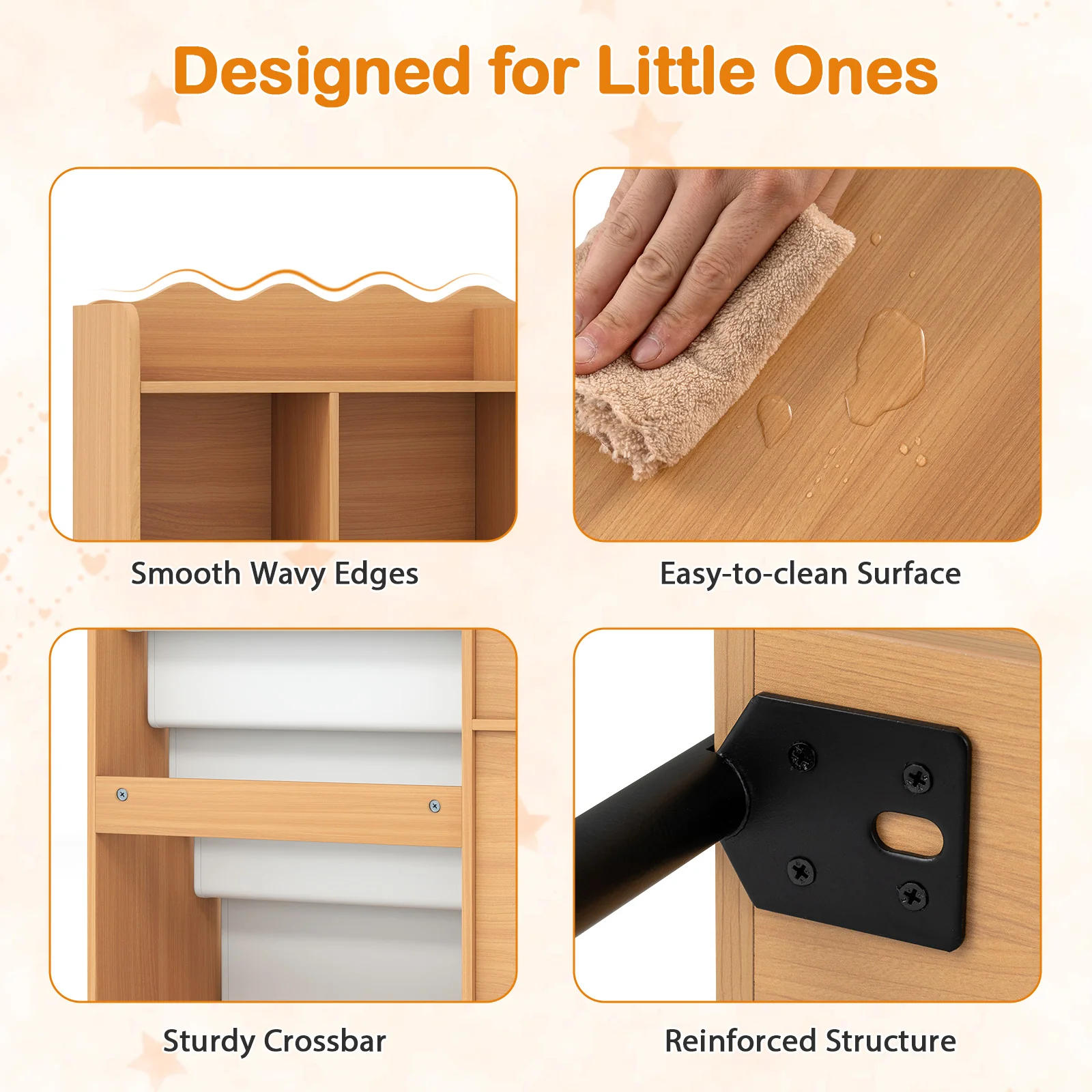 Kids Bookshelf and Toy Storage Organizer with 5 Fabric Pockets and Metal Legs - Image 7