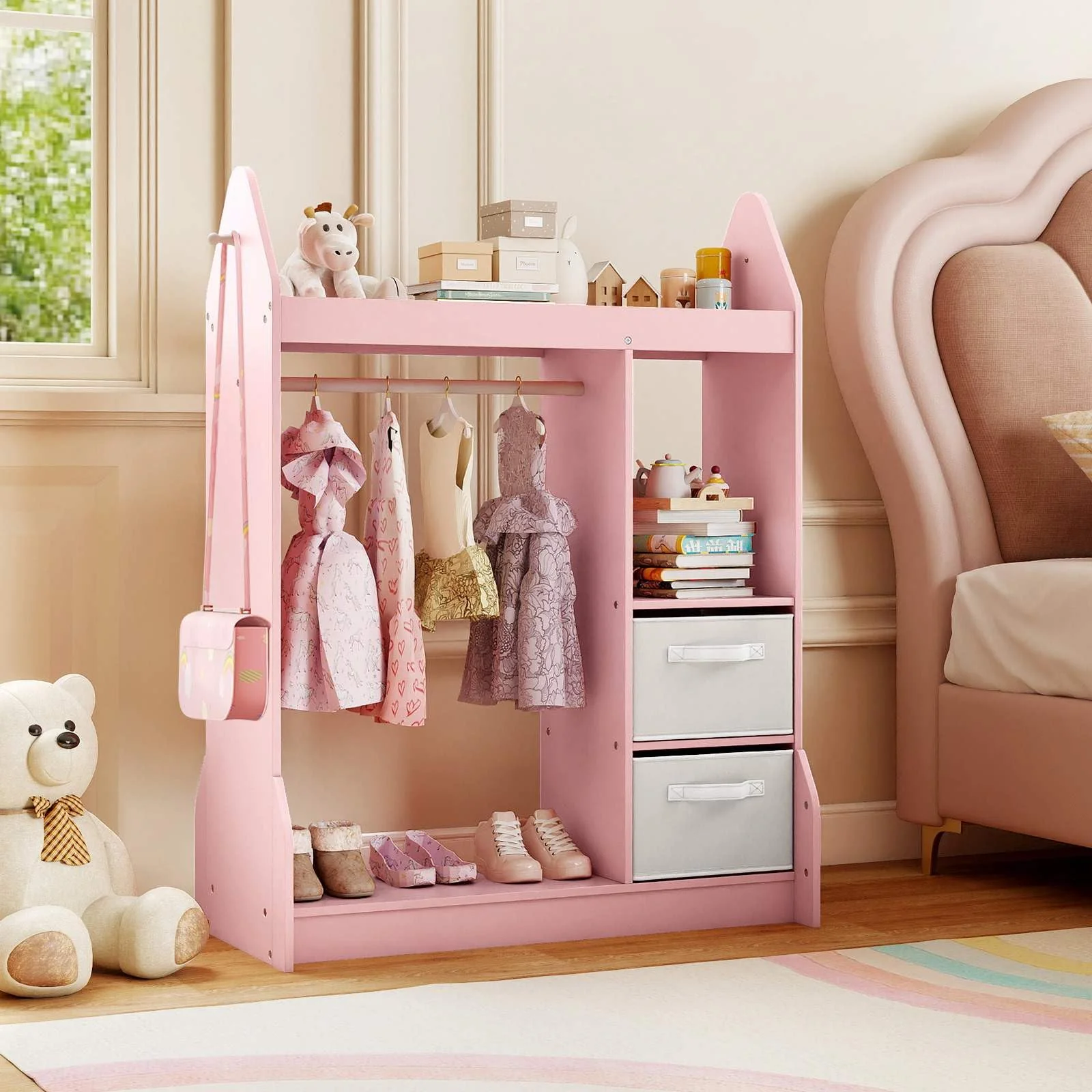 Kids Clothing Rack with Mirror and Cloth Hanger for Kids Room - Image 3