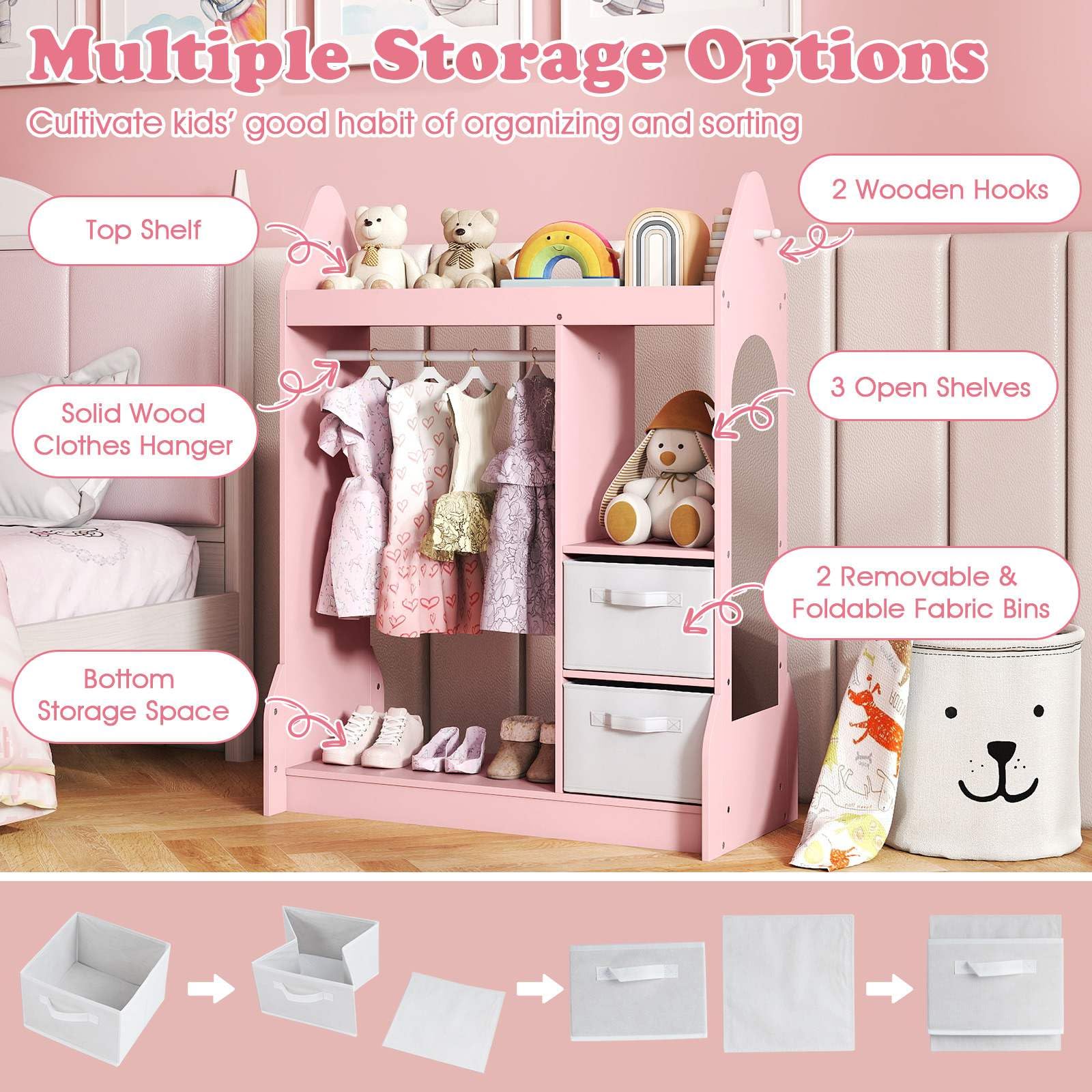 Kids Clothing Rack with Mirror and Cloth Hanger for Kids Room - Image 6