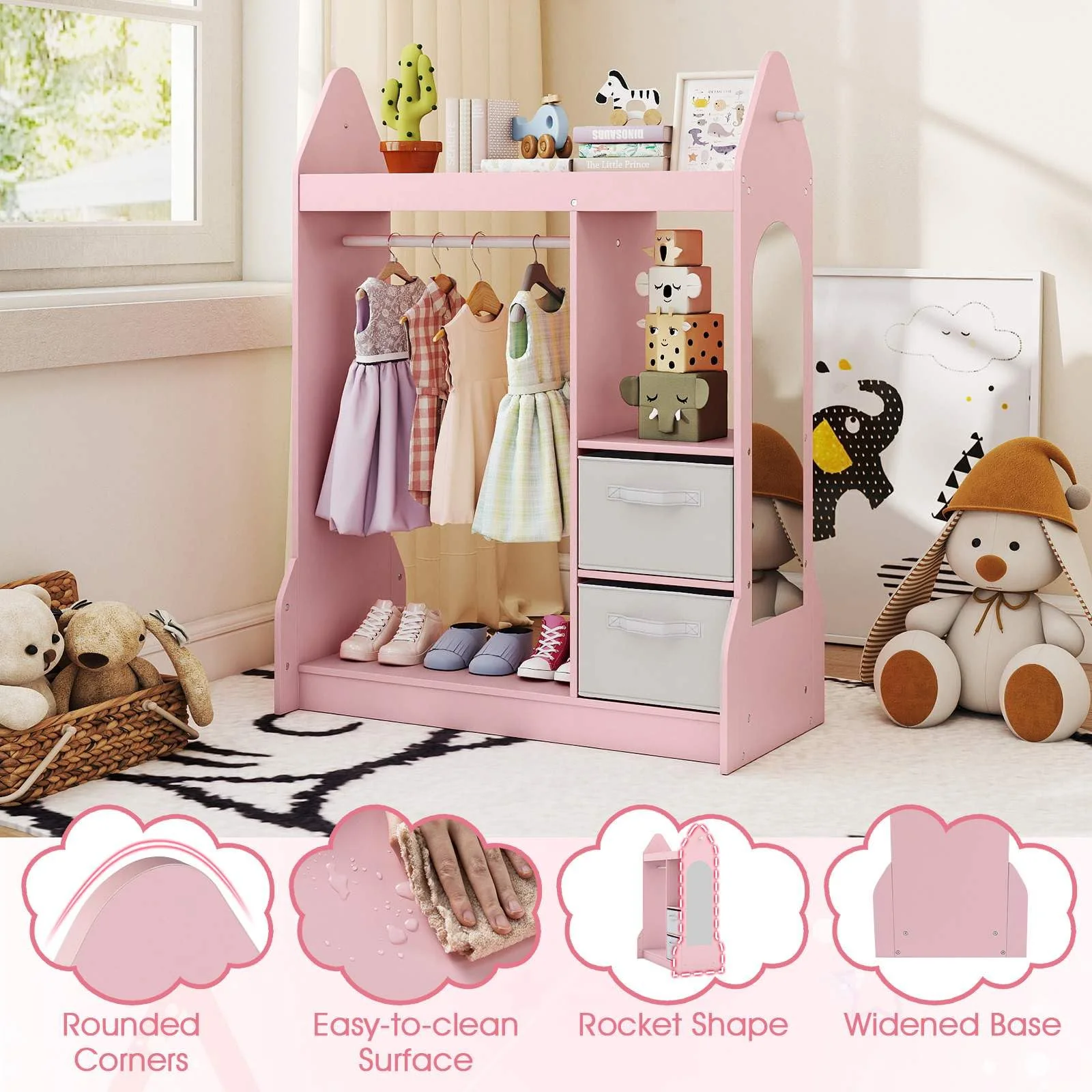 Kids Clothing Rack with Mirror and Cloth Hanger for Kids Room - Image 9