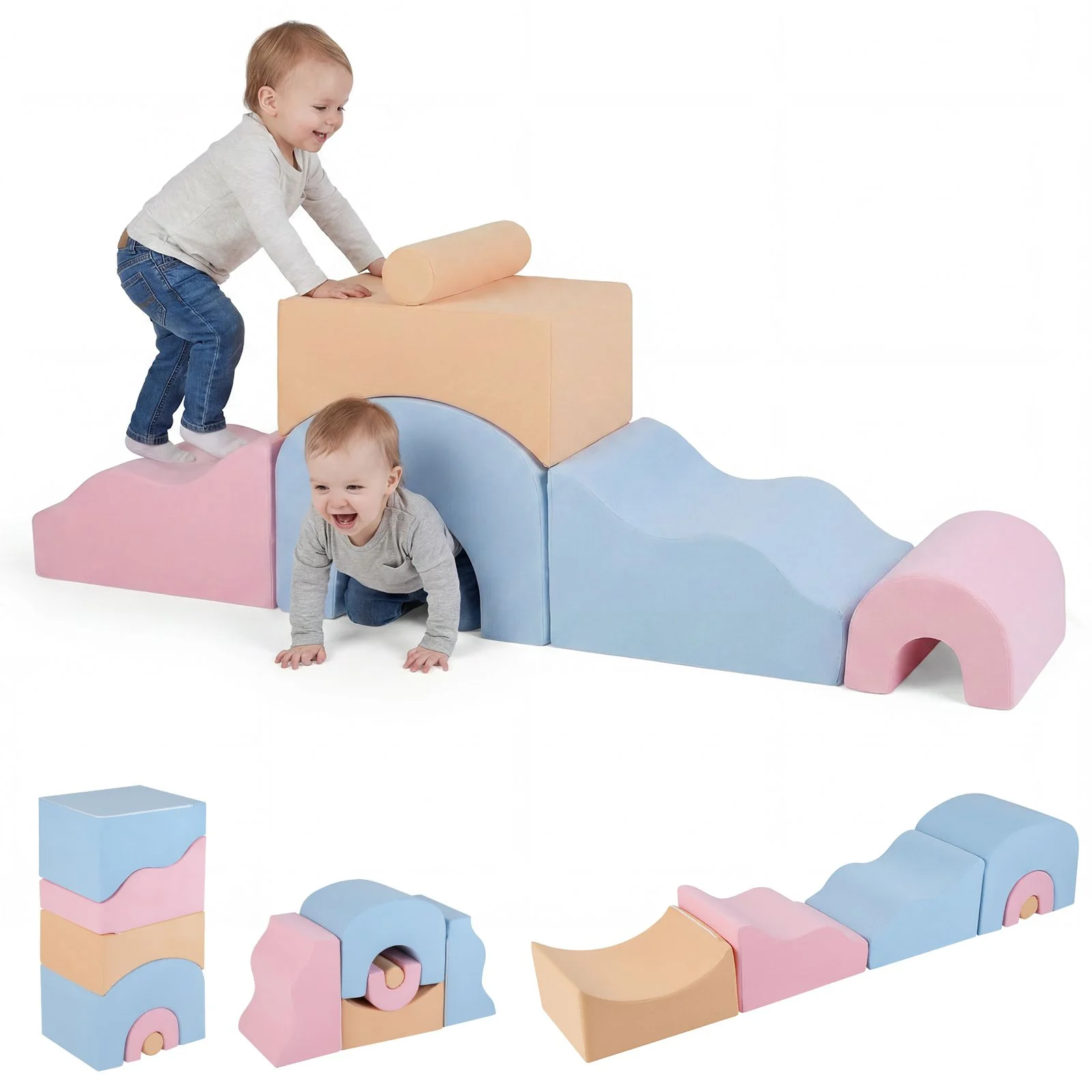 6-Piece Kids Crawl & Climb foam Play Set w/ Suede Fabric Covers