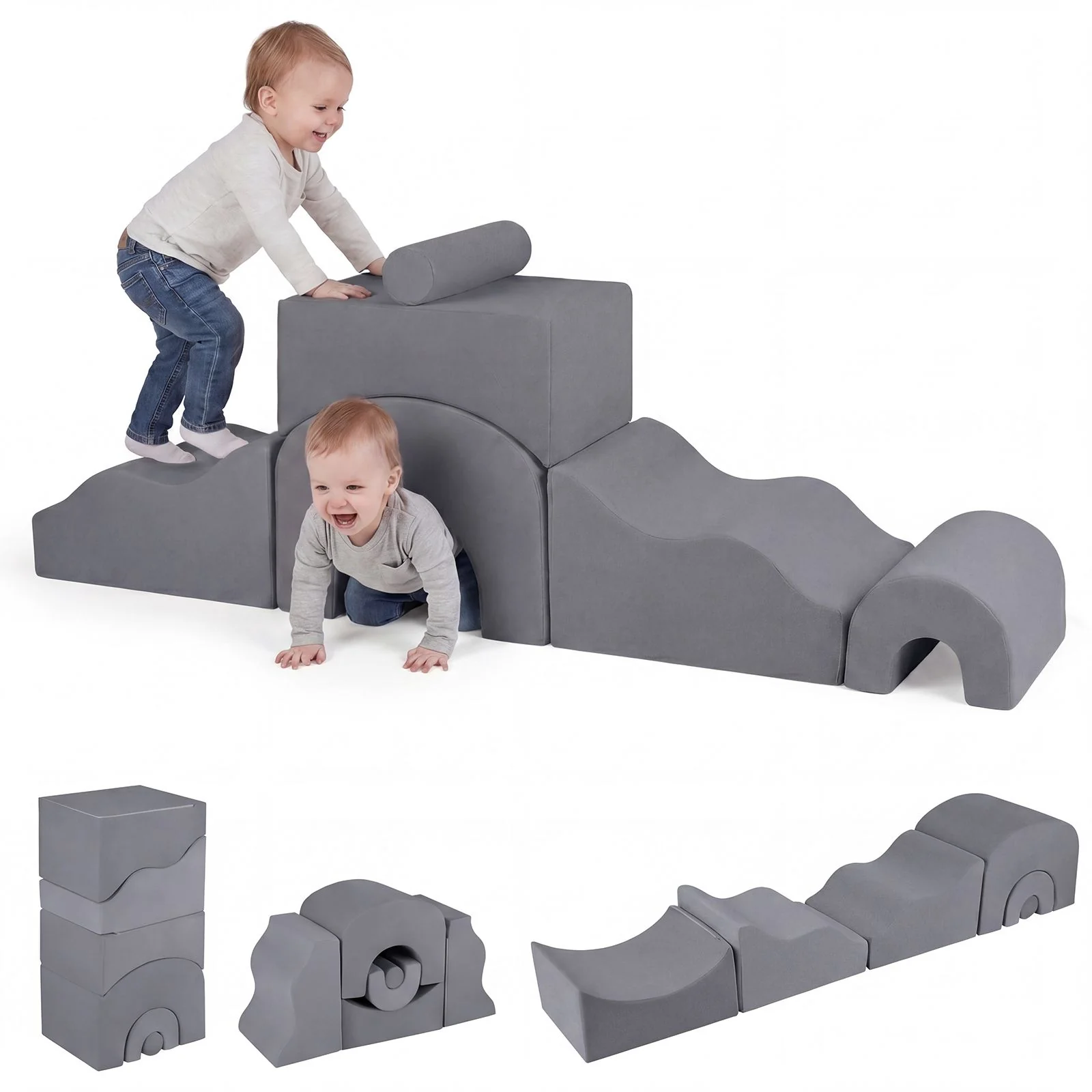6-Piece Kids Crawl & Climb foam Play Set w/ Suede Fabric Covers - Image 11