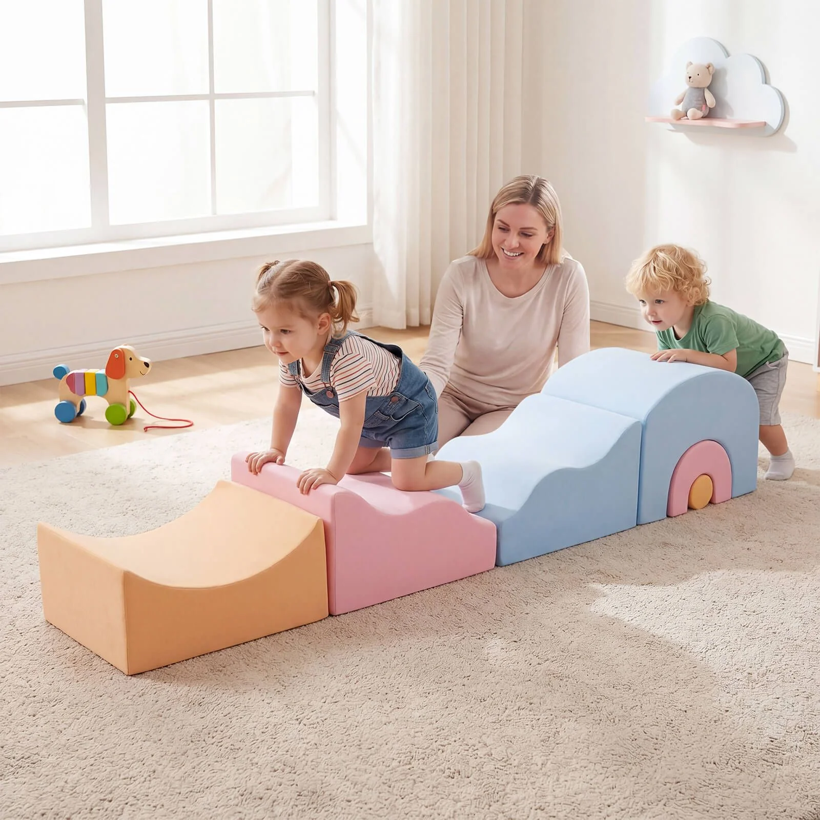6-Piece Kids Crawl & Climb foam Play Set w/ Suede Fabric Covers - Image 2