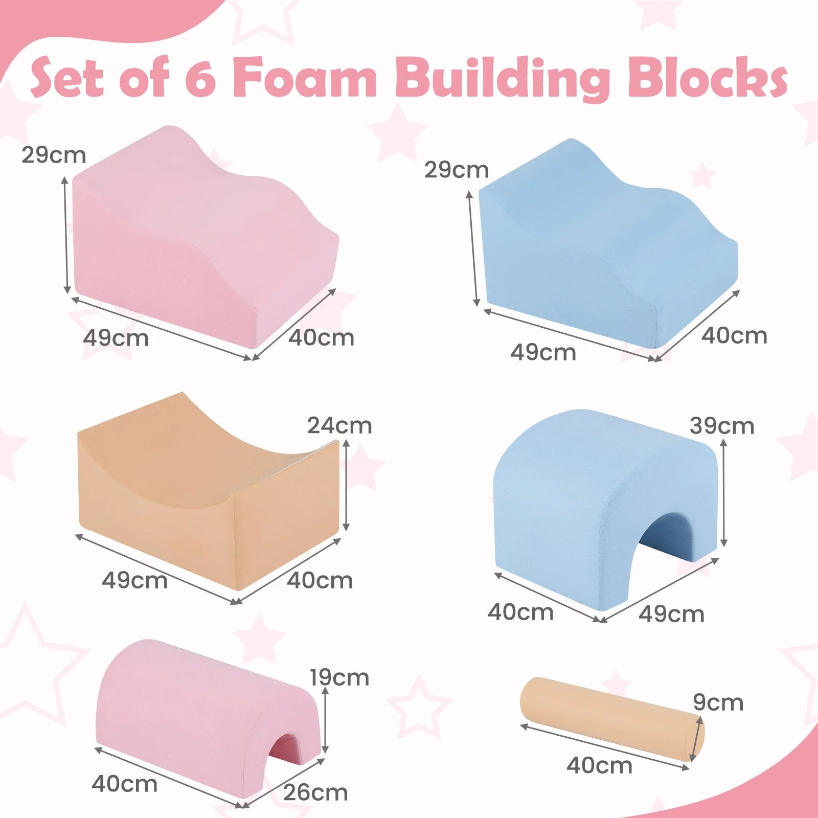 6-Piece Kids Crawl & Climb foam Play Set w/ Suede Fabric Covers - Image 3