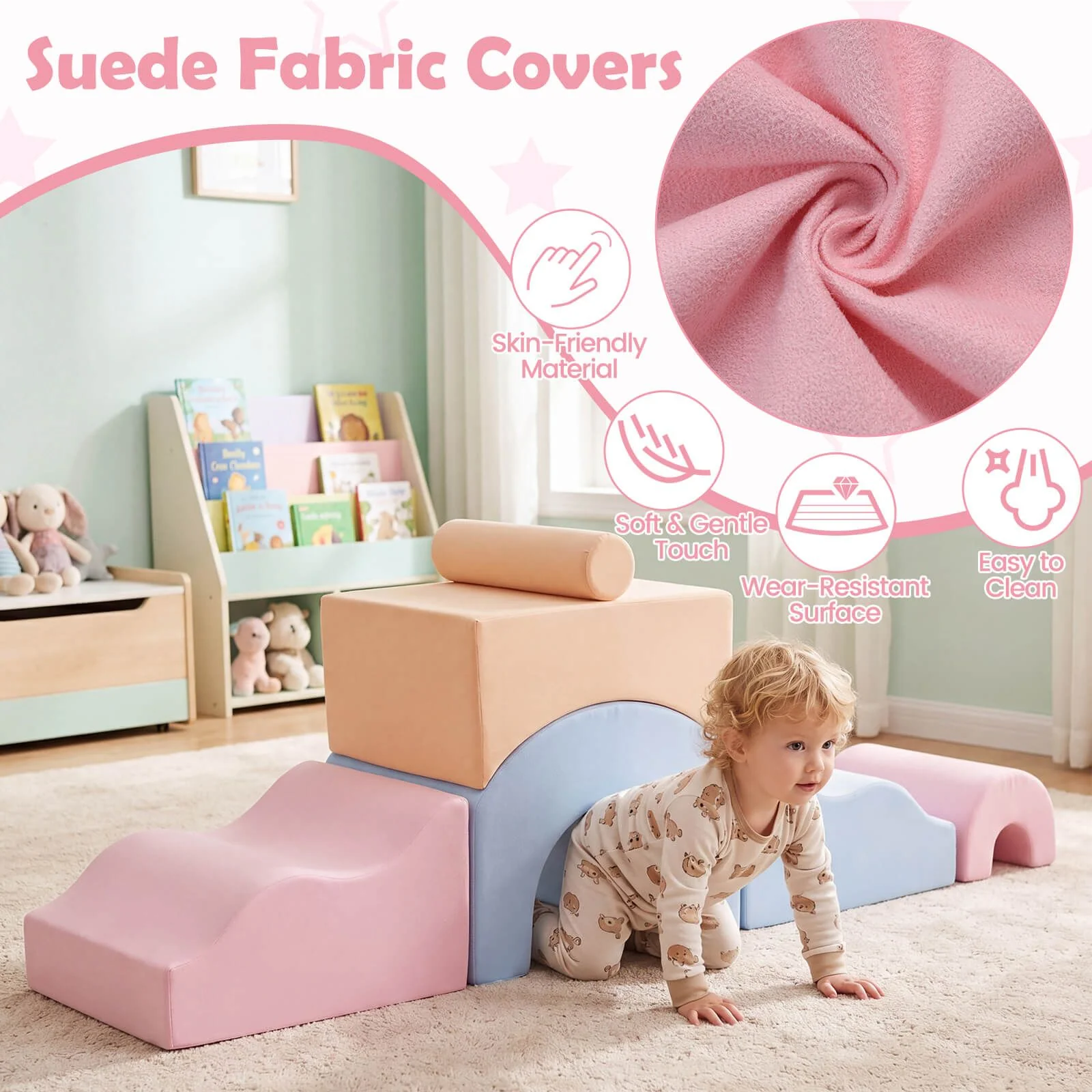6-Piece Kids Crawl & Climb foam Play Set w/ Suede Fabric Covers - Image 4