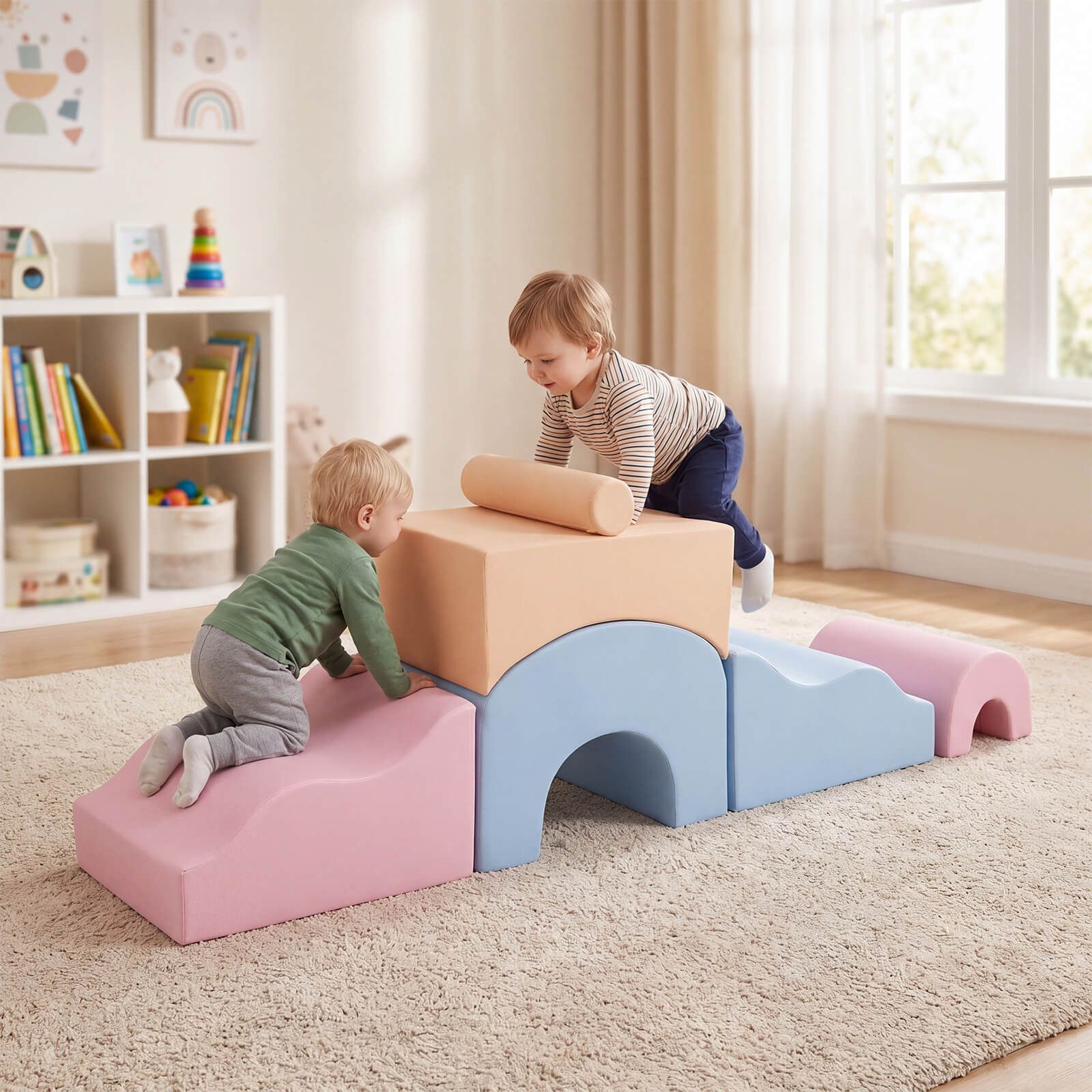 6-Piece Kids Crawl & Climb foam Play Set w/ Suede Fabric Covers - Image 9