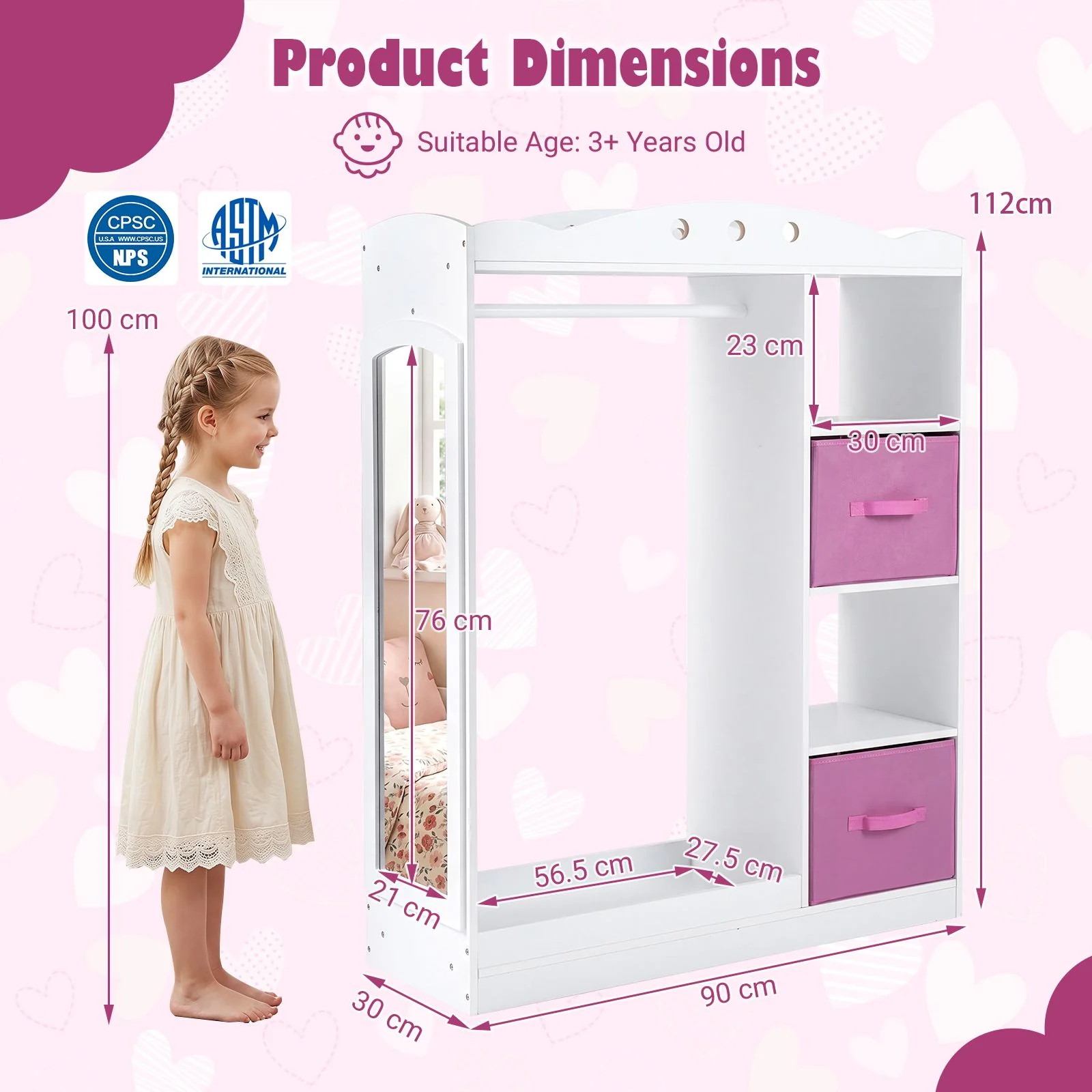 Kids Dress Up Storage Shelf with Mirror and Hanging Rod for Toddler Clothes - Image 8