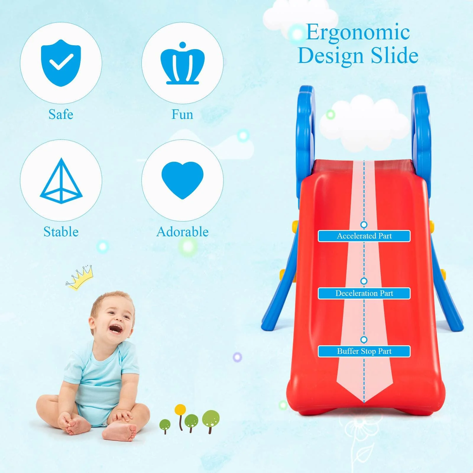 Kids Foldable Slide Toddler Freestanding Slide Toy W/Guardrails Max. Load 50 KG - Image 4