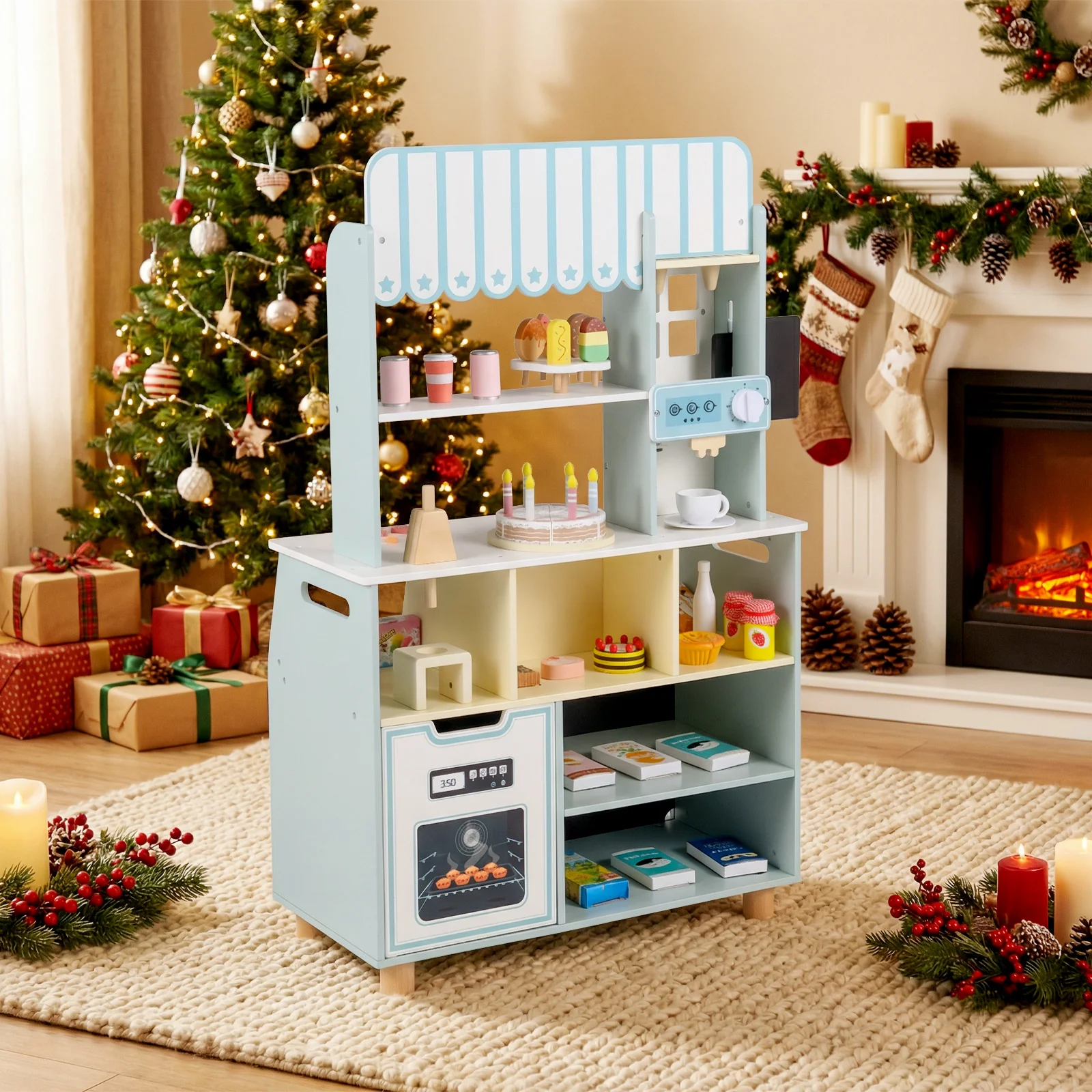 Kids Ice Cream Shop Wooden Grocery Store with 27 Accessories Gift for Boys and Girls Aged 3+ - Image 10