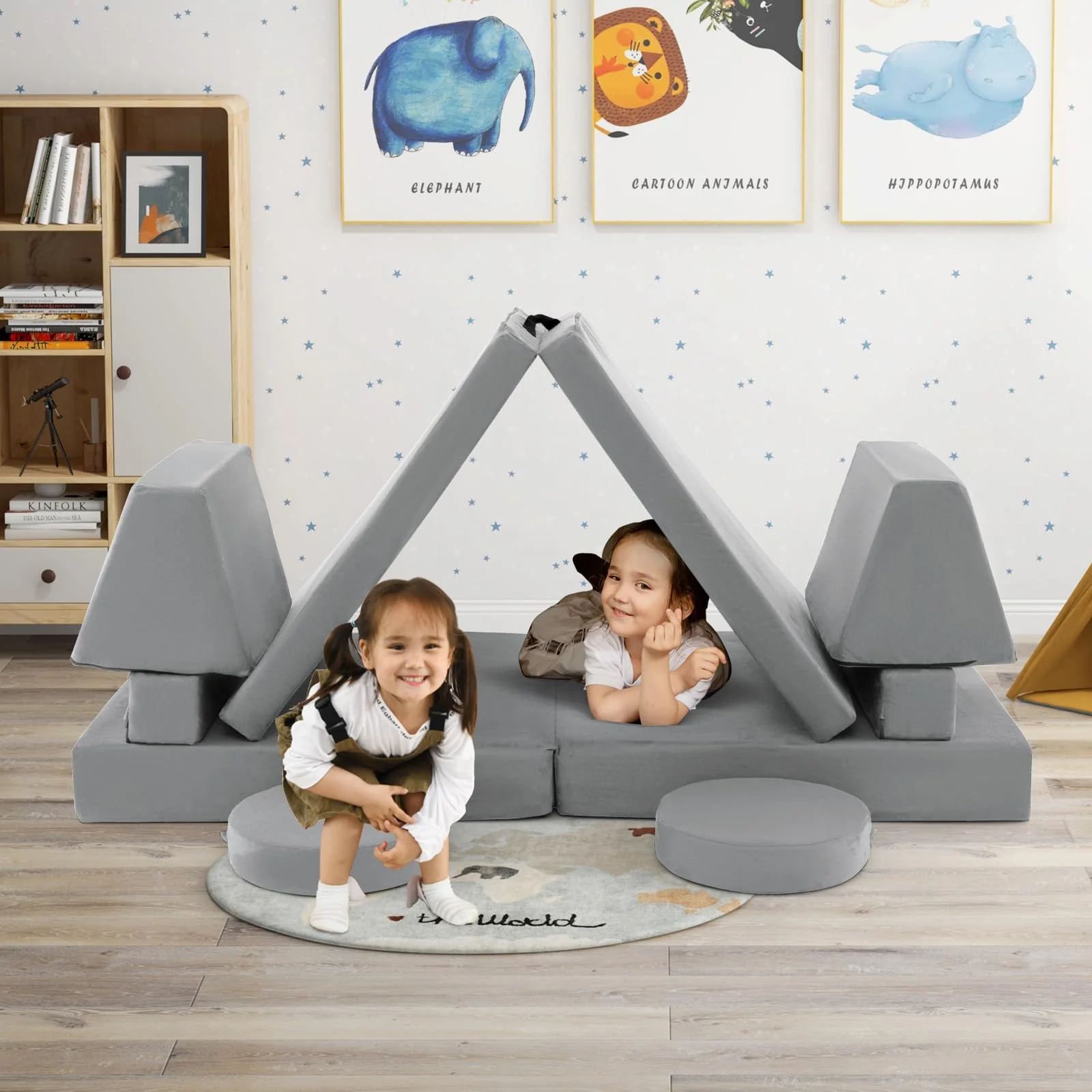 Kids Modular Convertible Foam Folding Sofa with Portable Handle - Image 9