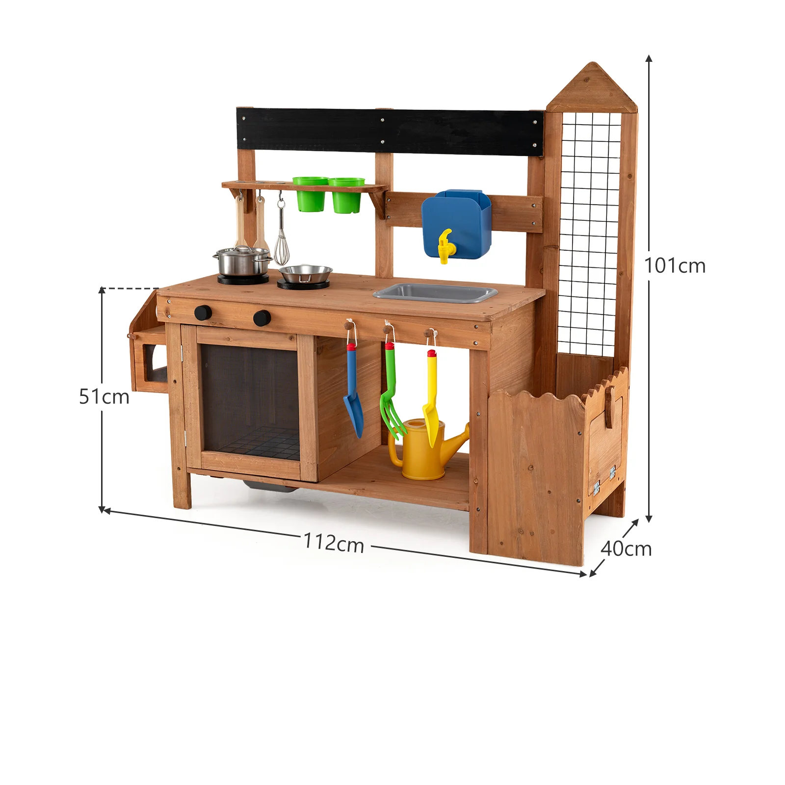 Kids Mud Kitchen, Solid Wood Toddler Kitchen Playset with Detachable Bird Cage - Image 2
