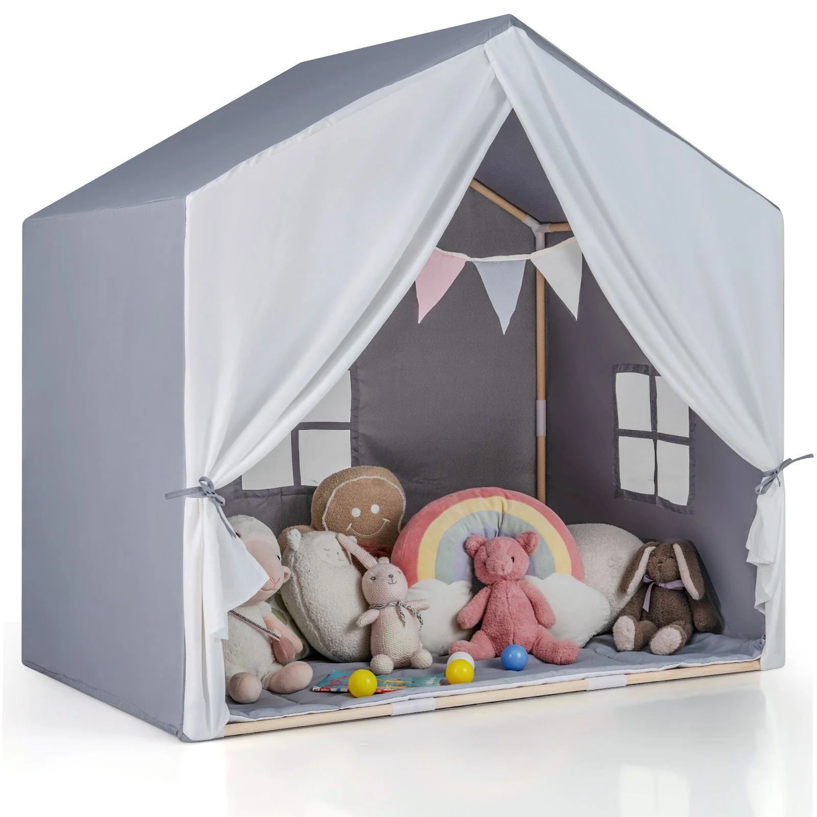 Kid's Play Tent with Washable Cotton Mat and Flag Banner for Kids Aged 3+ - Image 10