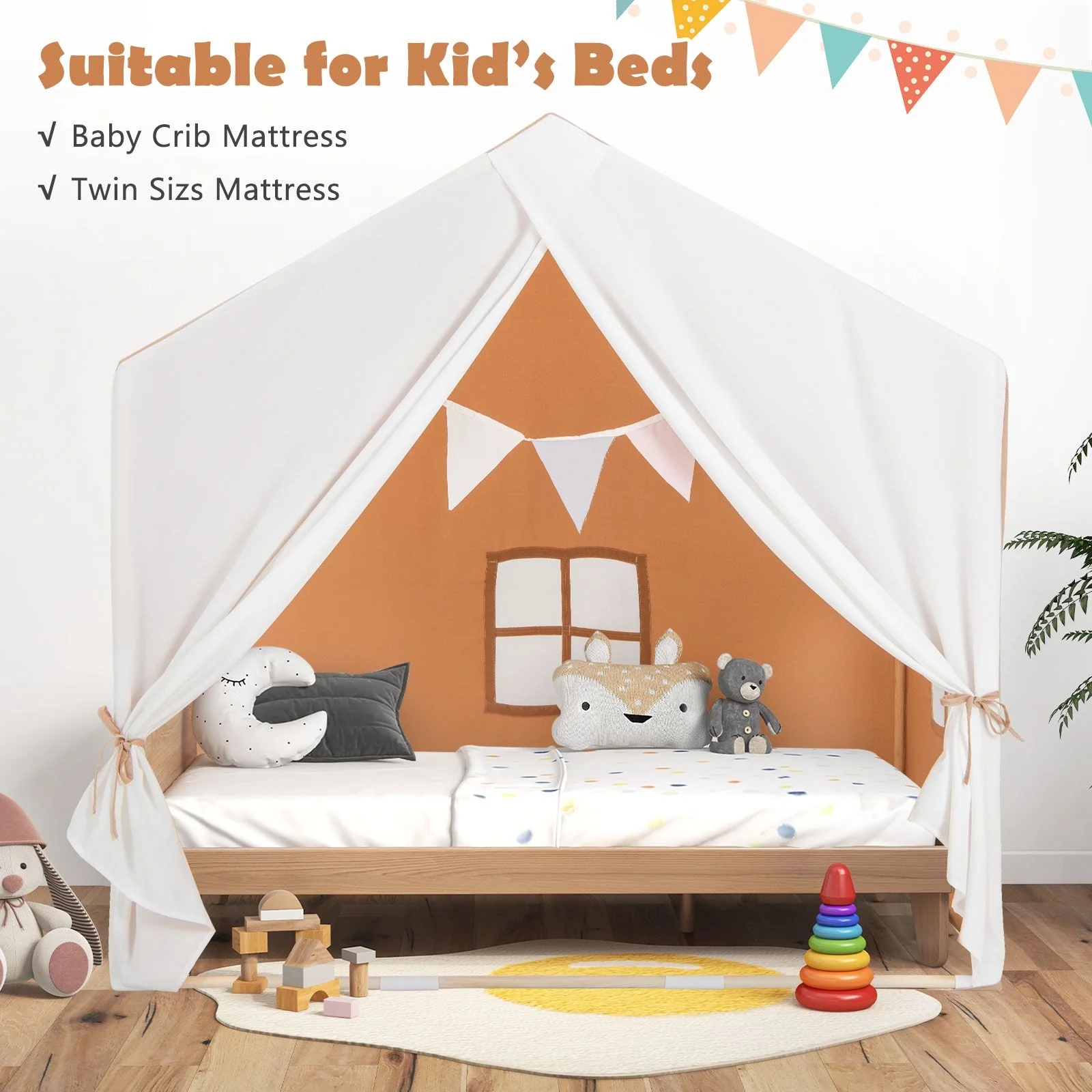 Kid's Play Tent with Washable Cotton Mat and Flag Banner for Kids Aged 3+ - Image 3
