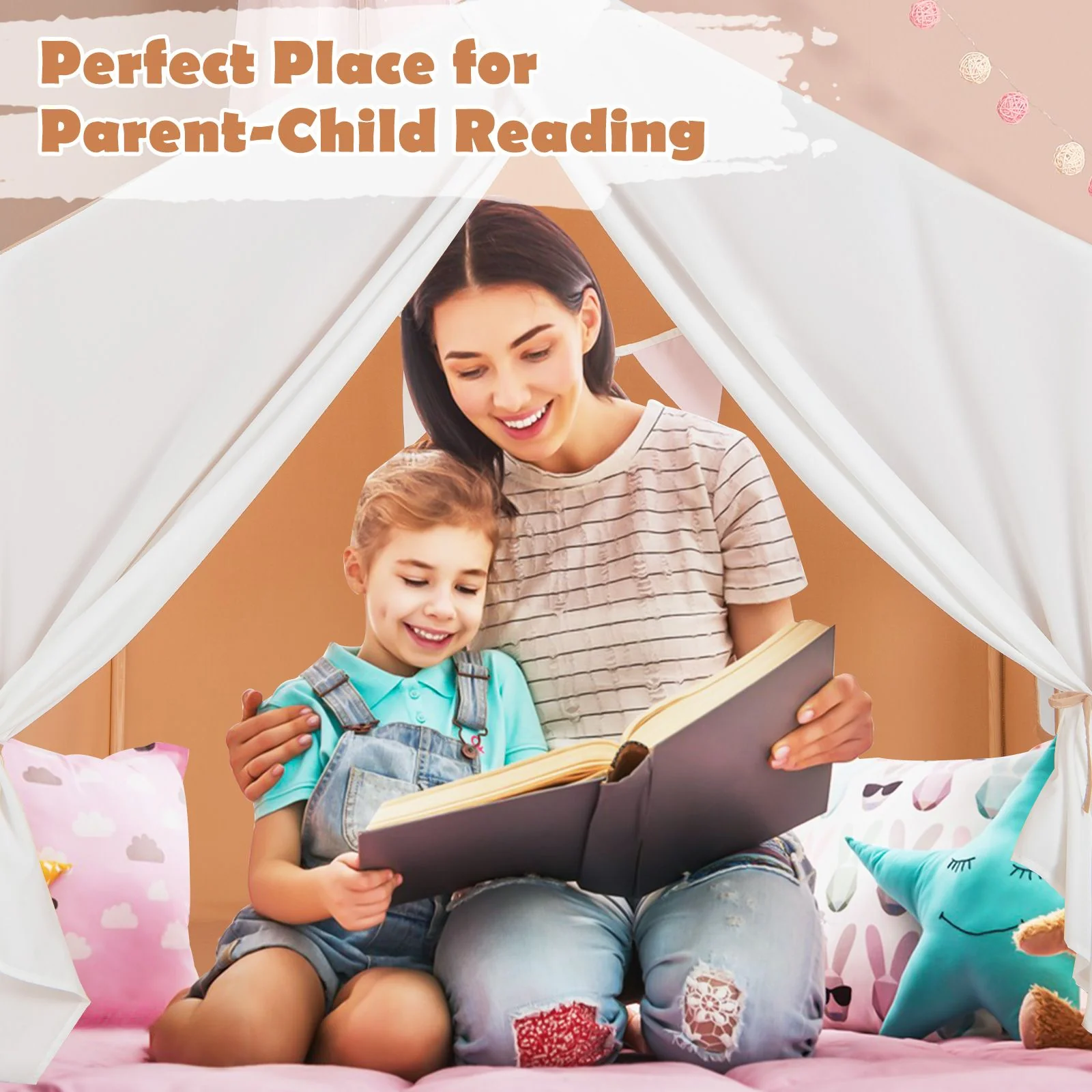 Kid's Play Tent with Washable Cotton Mat and Flag Banner for Kids Aged 3+ - Image 6