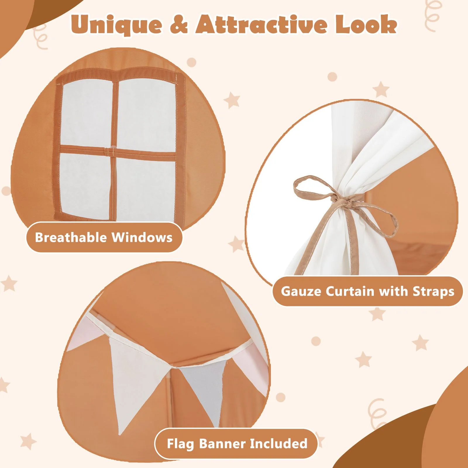 Kid's Play Tent with Washable Cotton Mat and Flag Banner for Kids Aged 3+ - Image 9