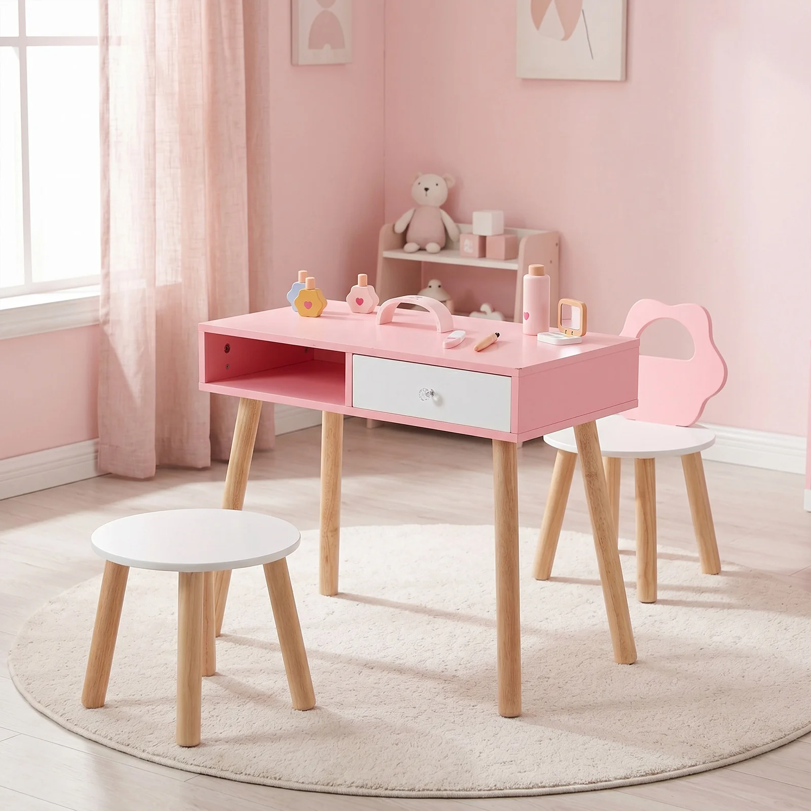 Kids Pretend Nail Salon Playset with Chair and Stool for 3-7 Years Old Children - Image 2